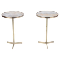 A pair of Mid-Century Italian round brass onyx top side tables, circa 1980.