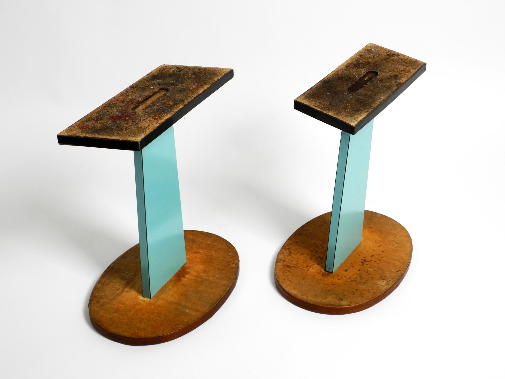 Pair of Mid-Century Italian Side Tables Covered in Black and Turquoise Formica 5