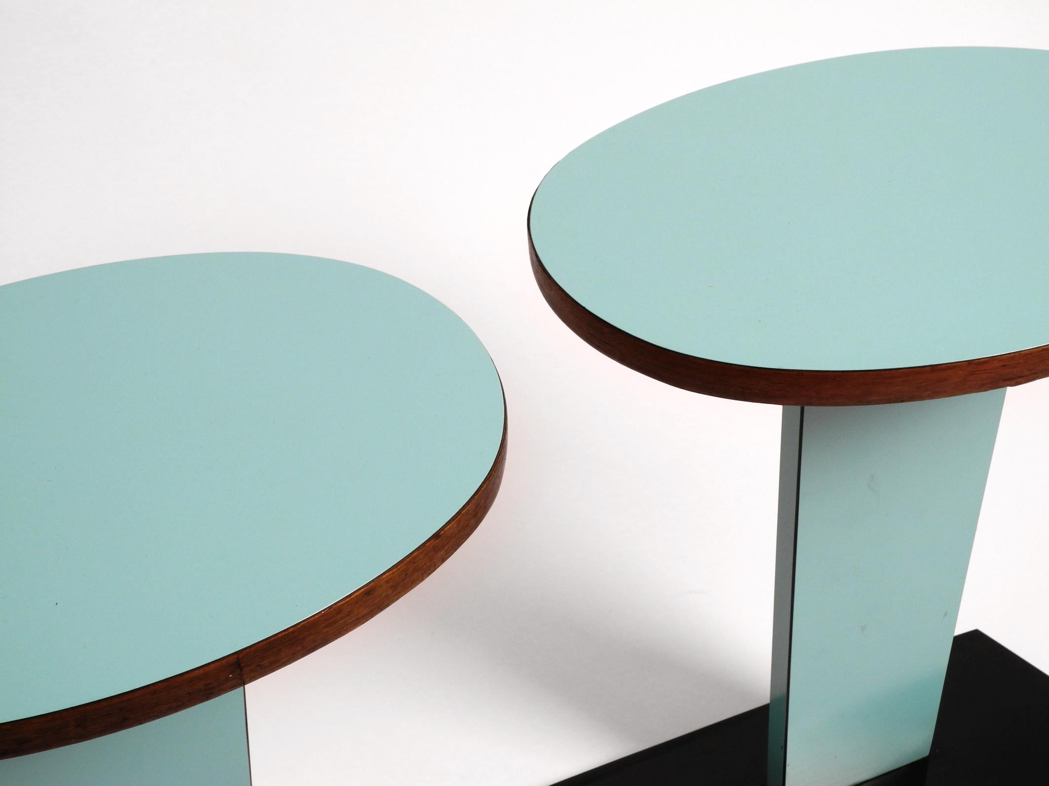 Pair of Mid-Century Italian Side Tables Covered in Black and Turquoise Formica 9