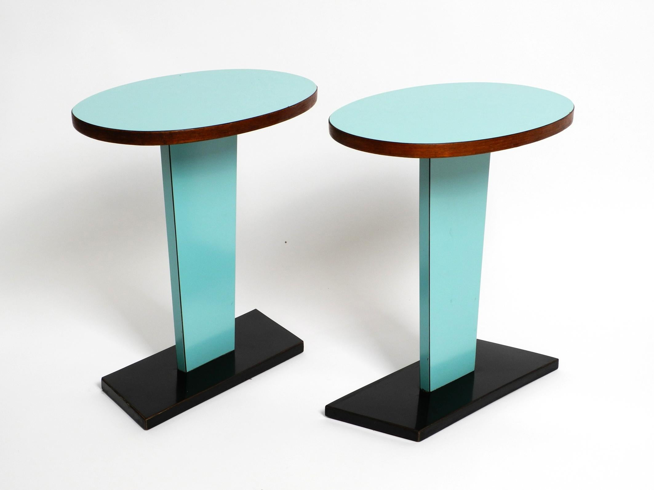 Mid-Century Modern Pair of Mid-Century Italian Side Tables Covered in Black and Turquoise Formica