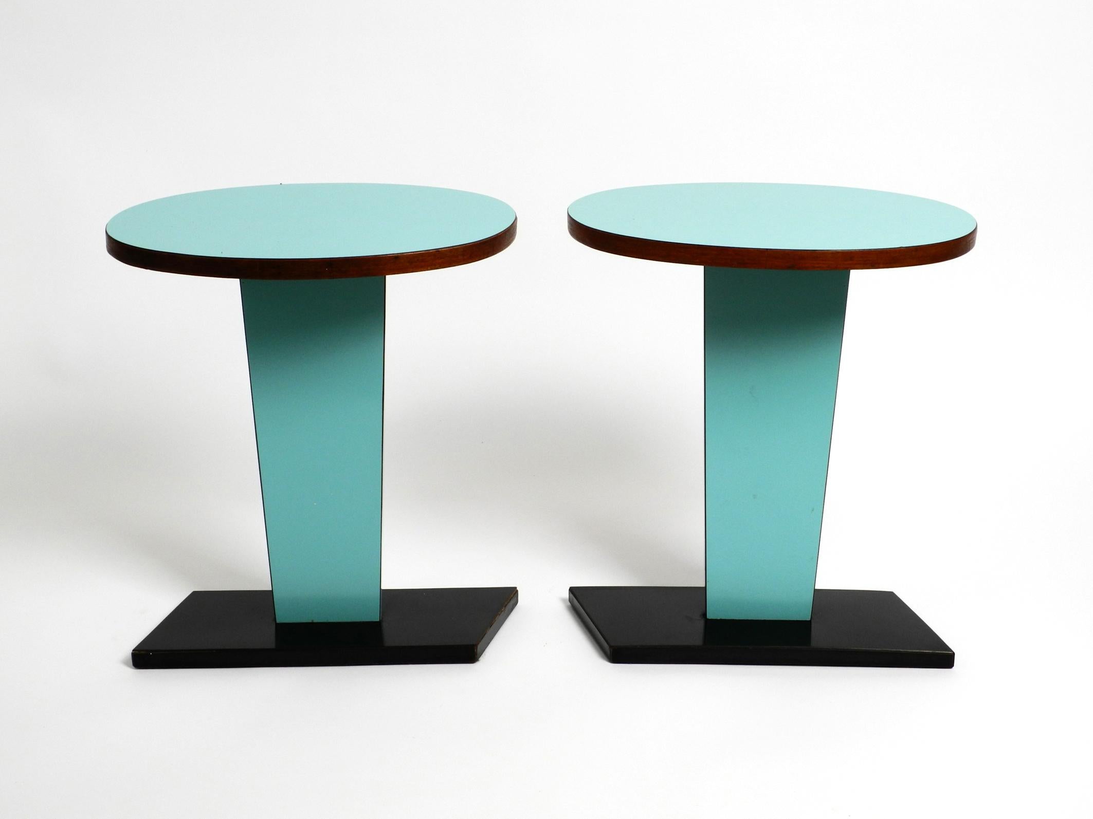 Mid-20th Century Pair of Mid-Century Italian Side Tables Covered in Black and Turquoise Formica