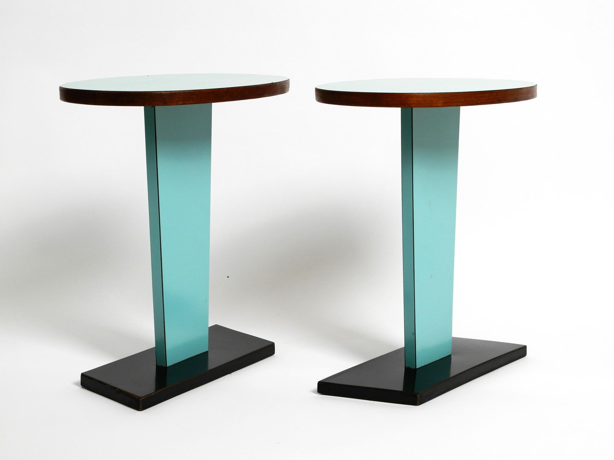 Pair of Mid-Century Italian Side Tables Covered in Black and Turquoise Formica 1