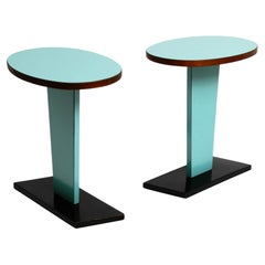 Pair of Mid-Century Italian Side Tables Covered in Black and Turquoise Formica