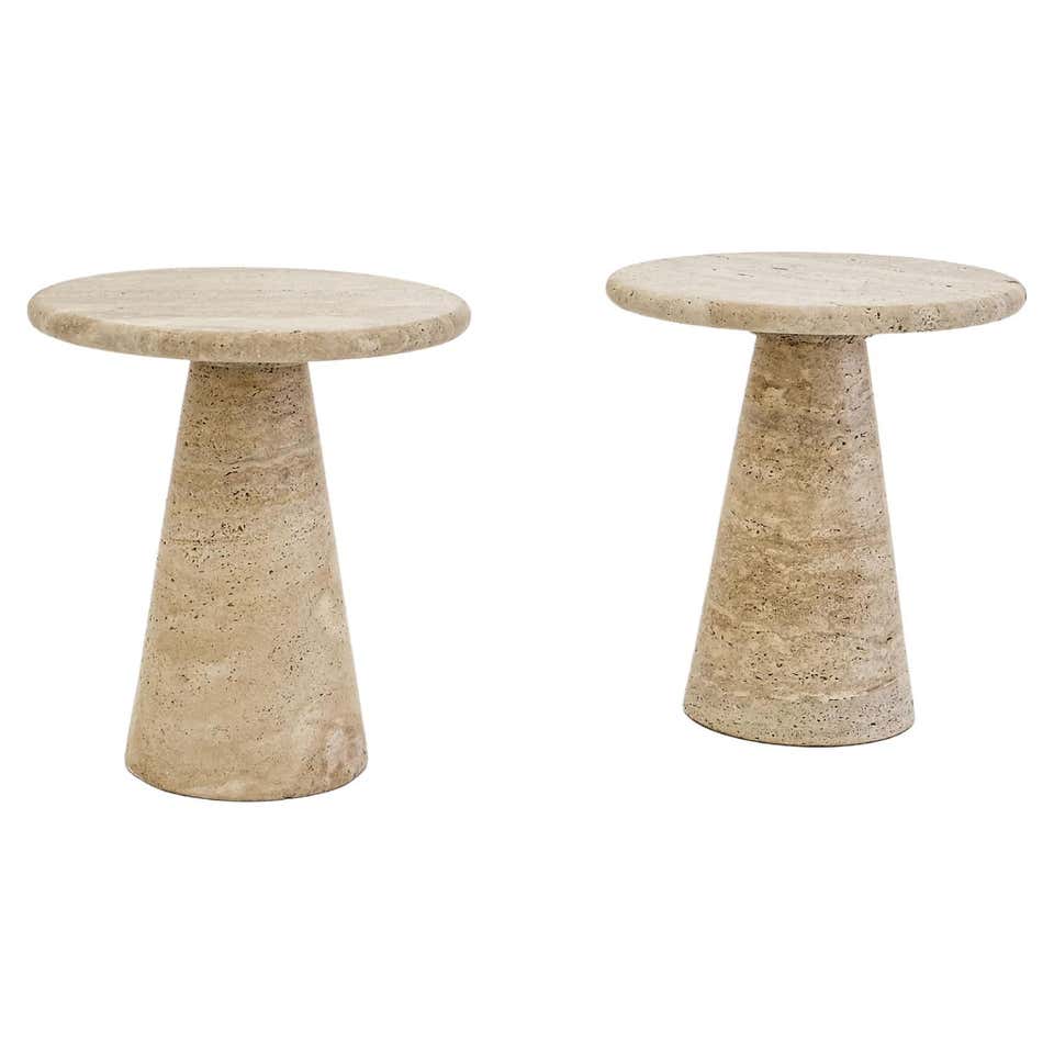 Pair of Mid-Century Italian Travertine Side Tables at 1stDibs
