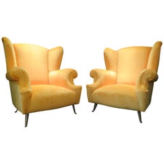 Vintage Pair of Mid Century Italian Winged Backed Armchairs