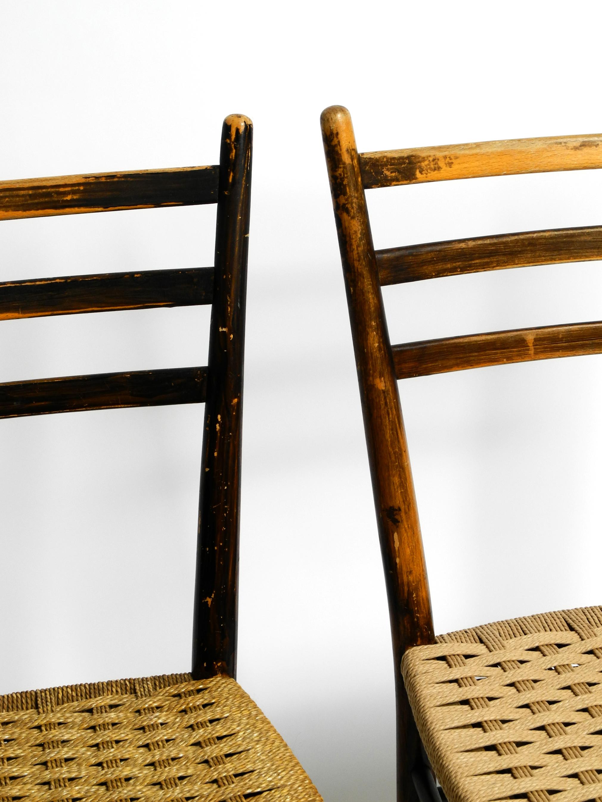 Pair of Mid-Century Italian Wooden Dining Chairs with Wicker Cord Seats For Sale 8