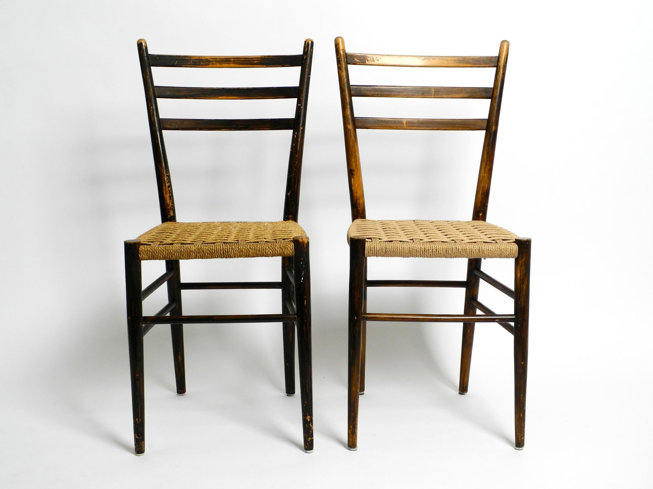 Pair of Mid-Century Italian Wooden Dining Chairs with Wicker Cord Seats For Sale 12