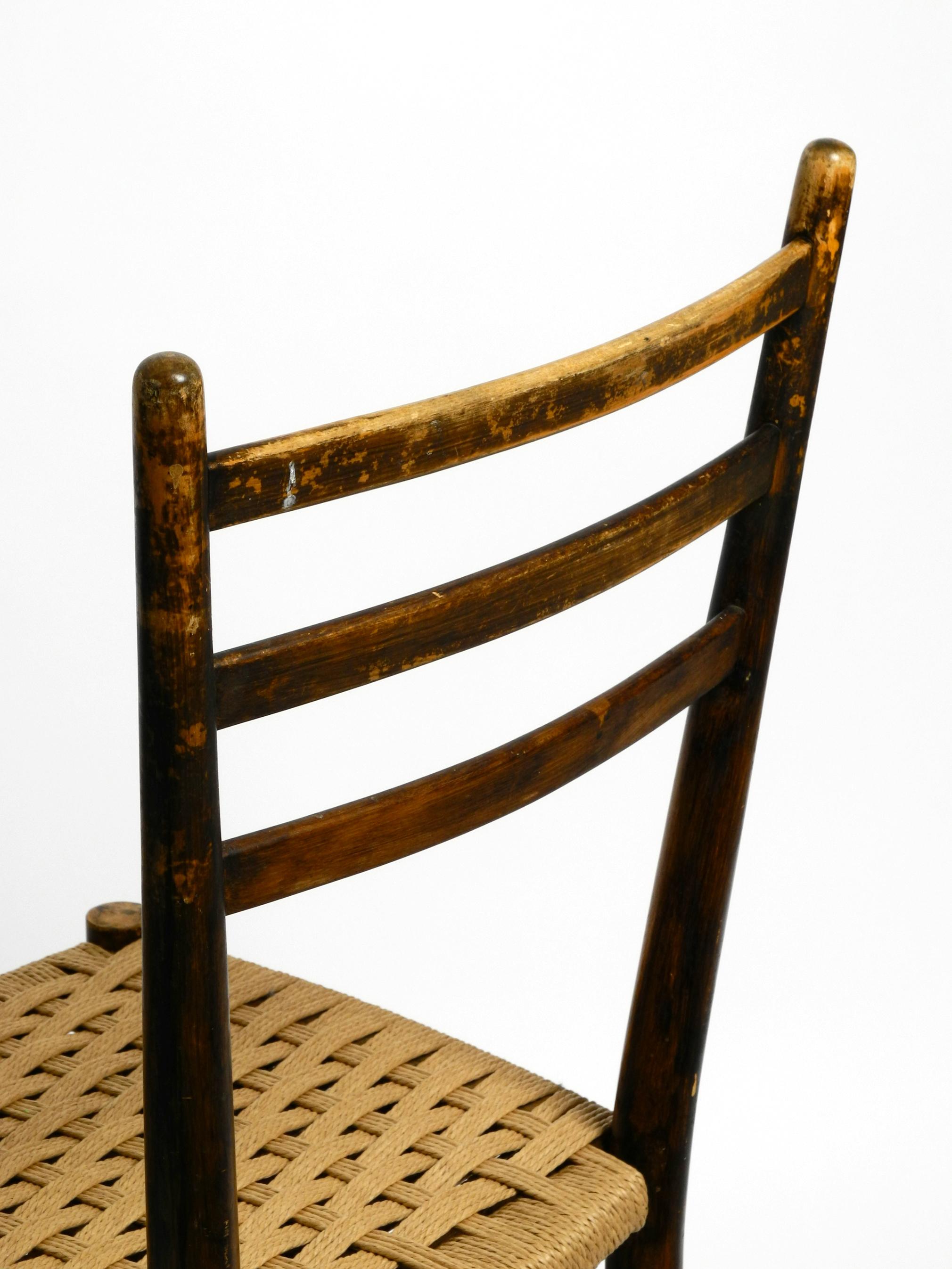 Mid-20th Century Pair of Mid-Century Italian Wooden Dining Chairs with Wicker Cord Seats For Sale