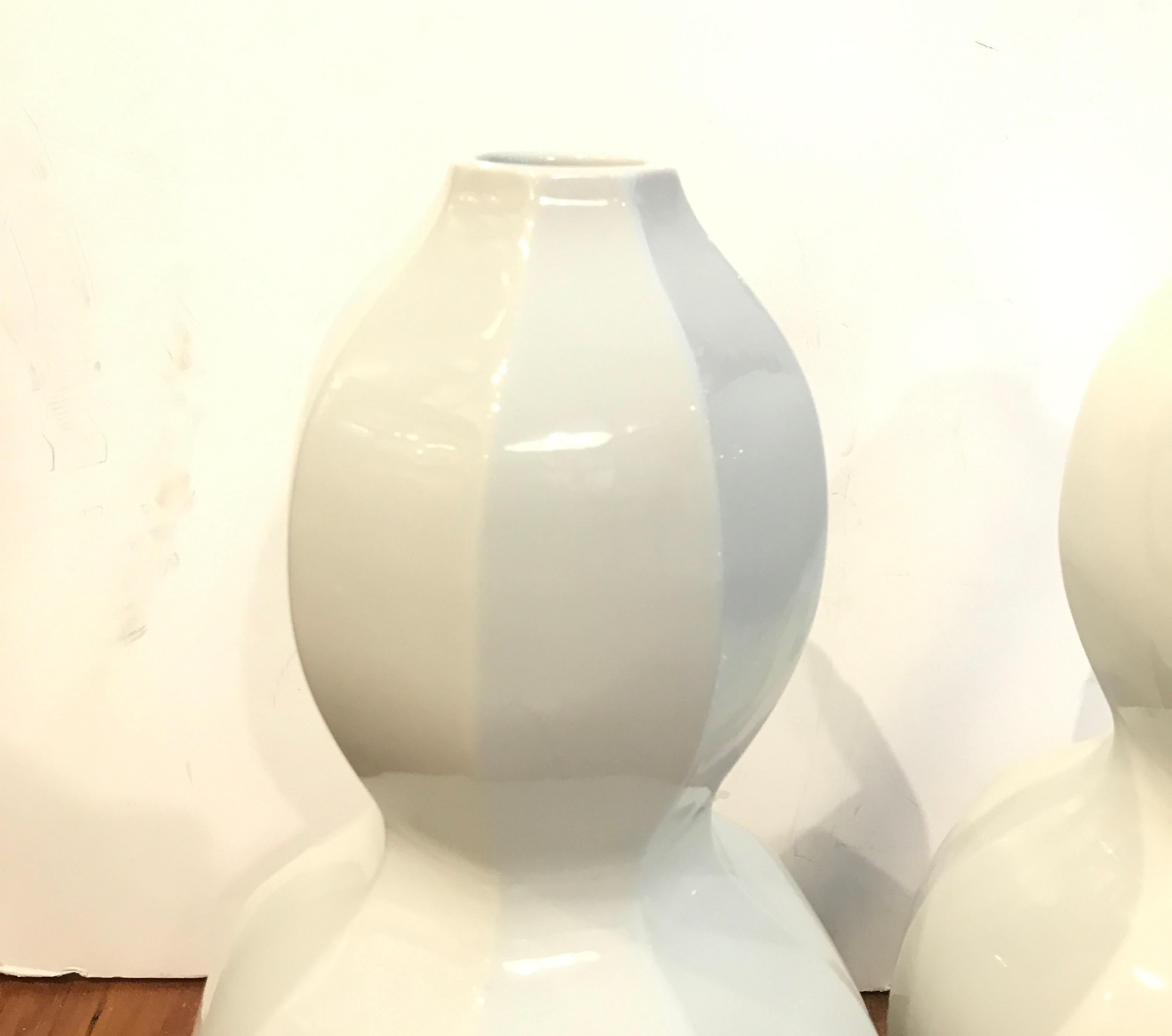 Porcelain Pair of Mid Century Japanese Blanc de Chine Gourd Vases For Sale