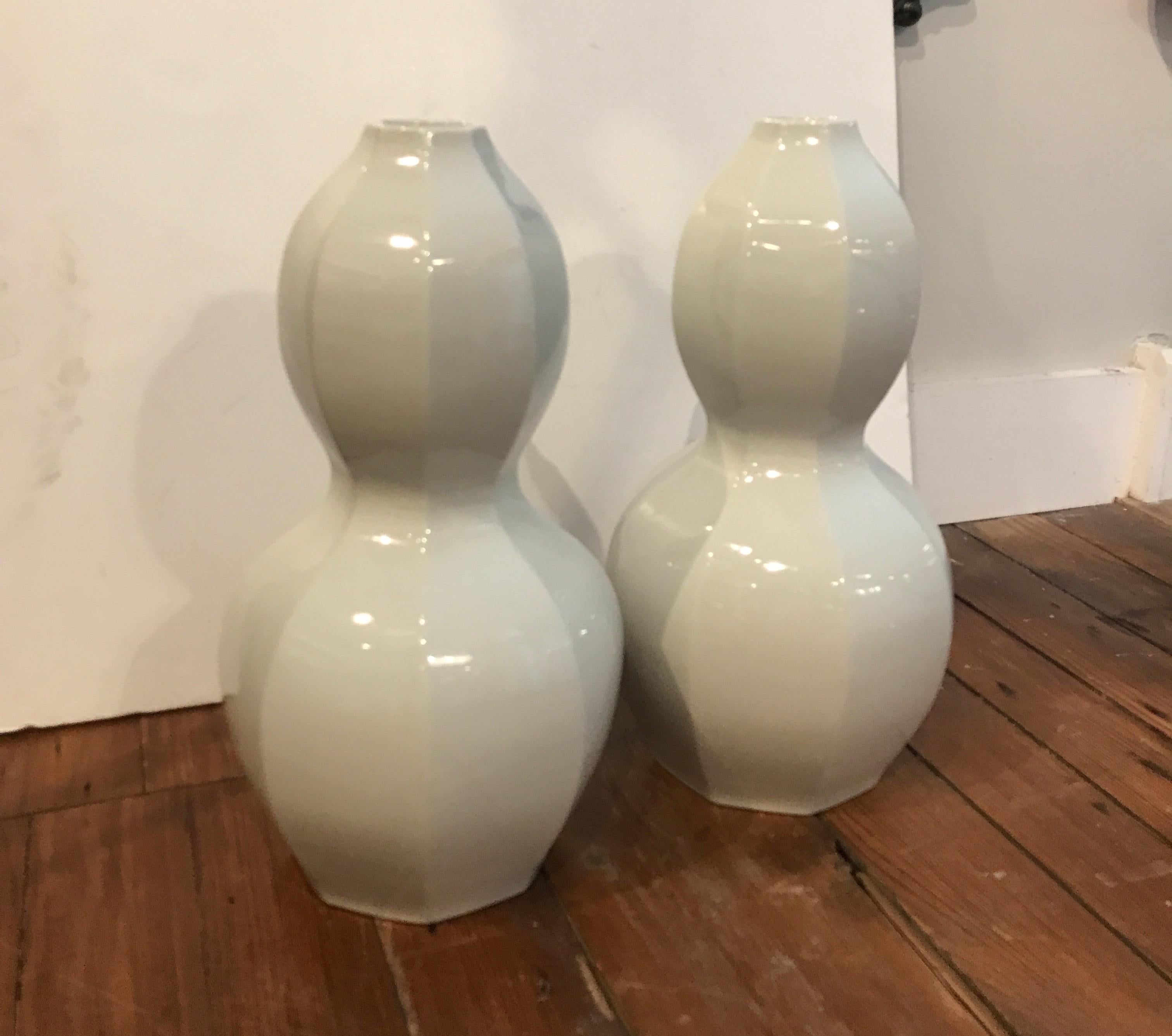Pair of Mid Century Japanese Blanc de Chine Gourd Vases For Sale 1