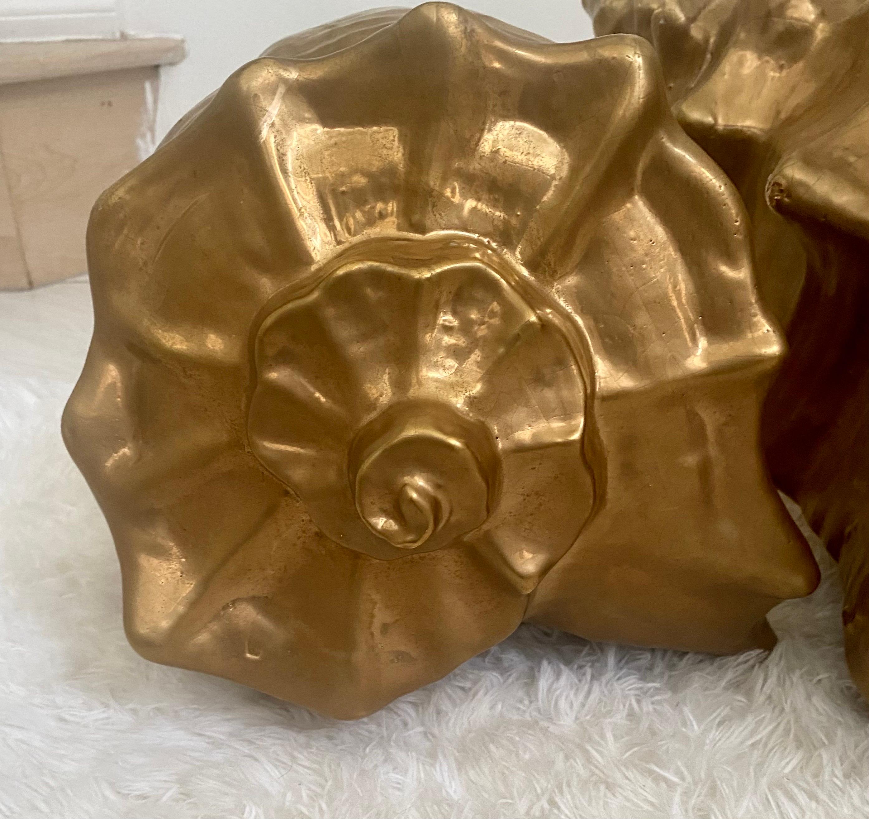 Mid-Century Modern Pair of Midcentury Large Golden Ceramic Conch Shells For Sale