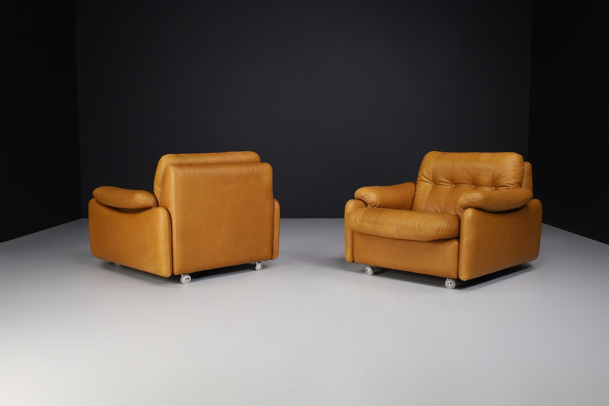 French Pair of Mid-Century Leather Lounge Chairs France, 1960s For Sale