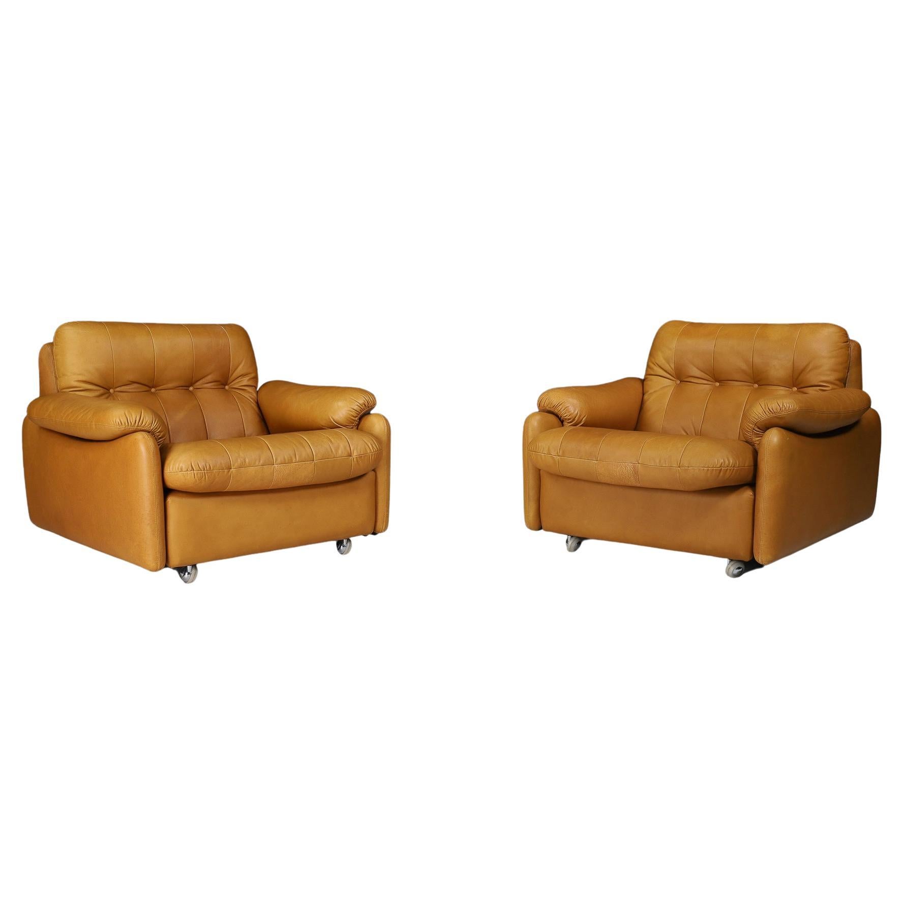 Pair of Mid-Century Leather Lounge Chairs France, 1960s