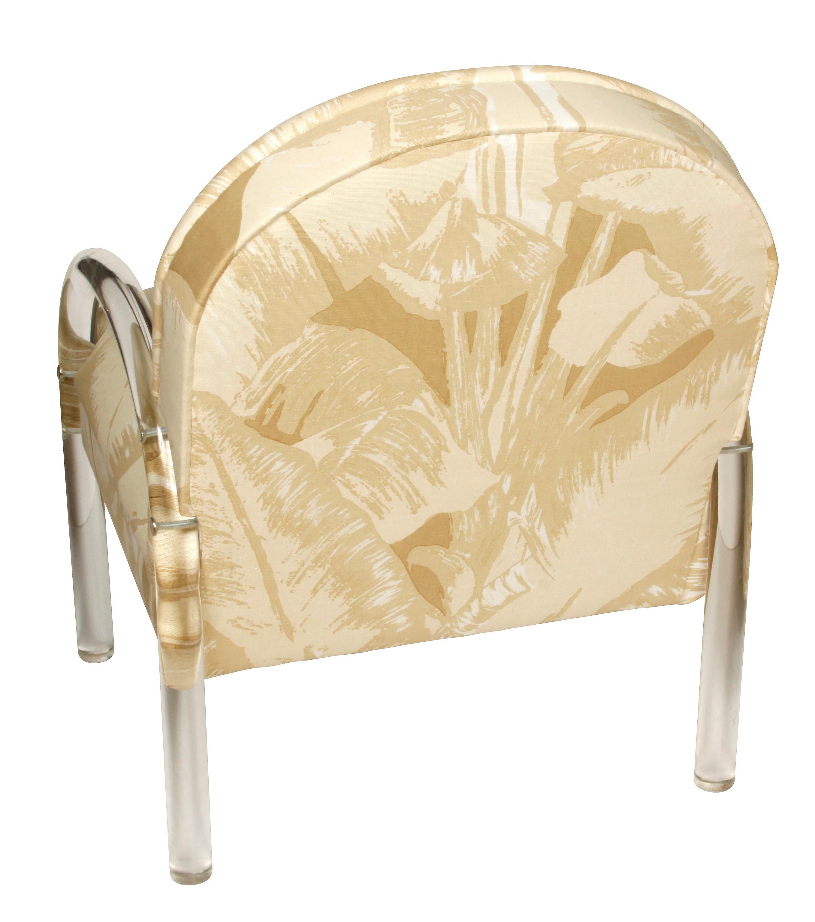 American Pair of Midcentury Lucite Pace Chair in Beverly Hills Fabric