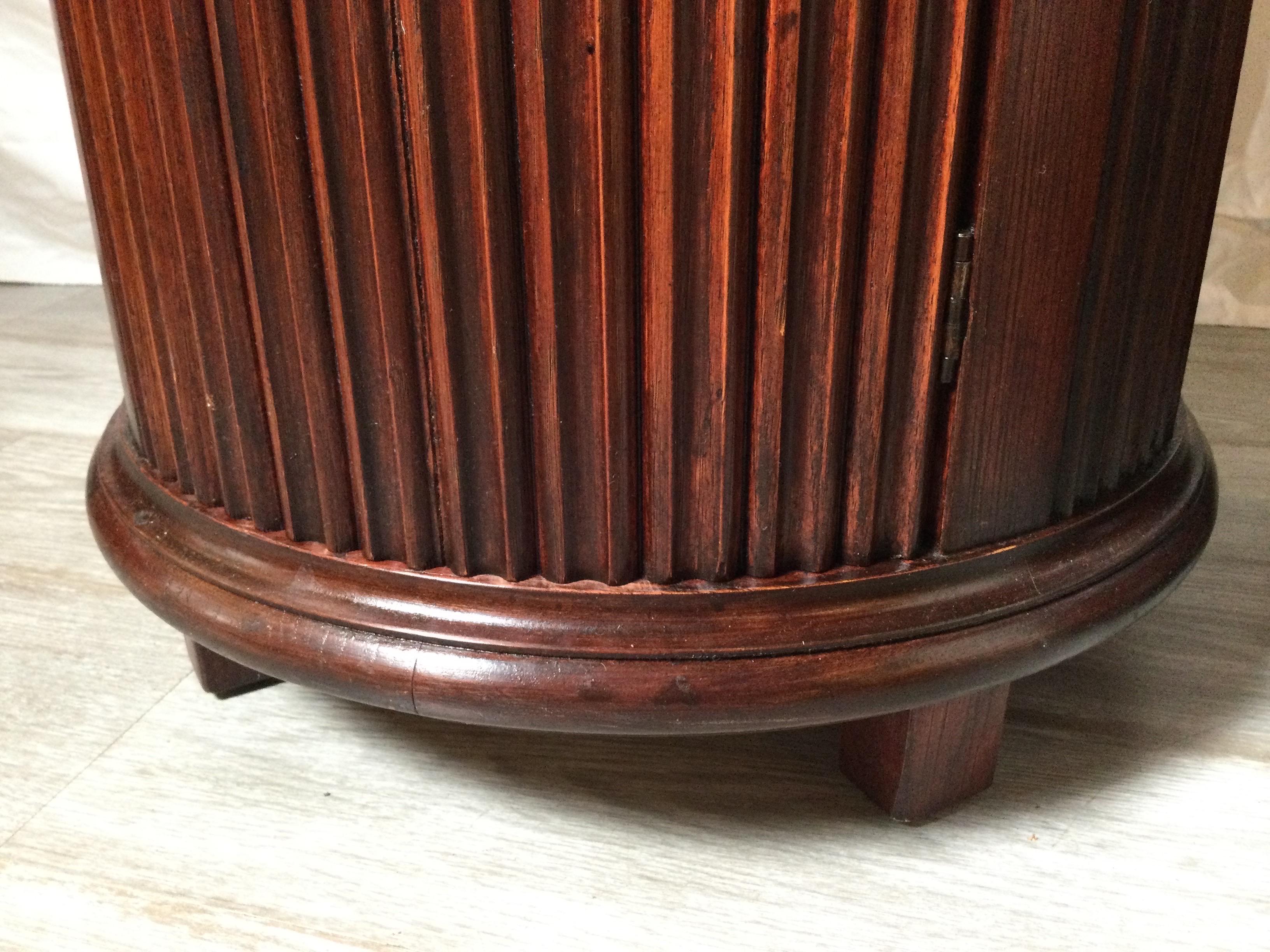 20th Century Pair of Mid Century Mahogany and Slate Round Storage Side Tables