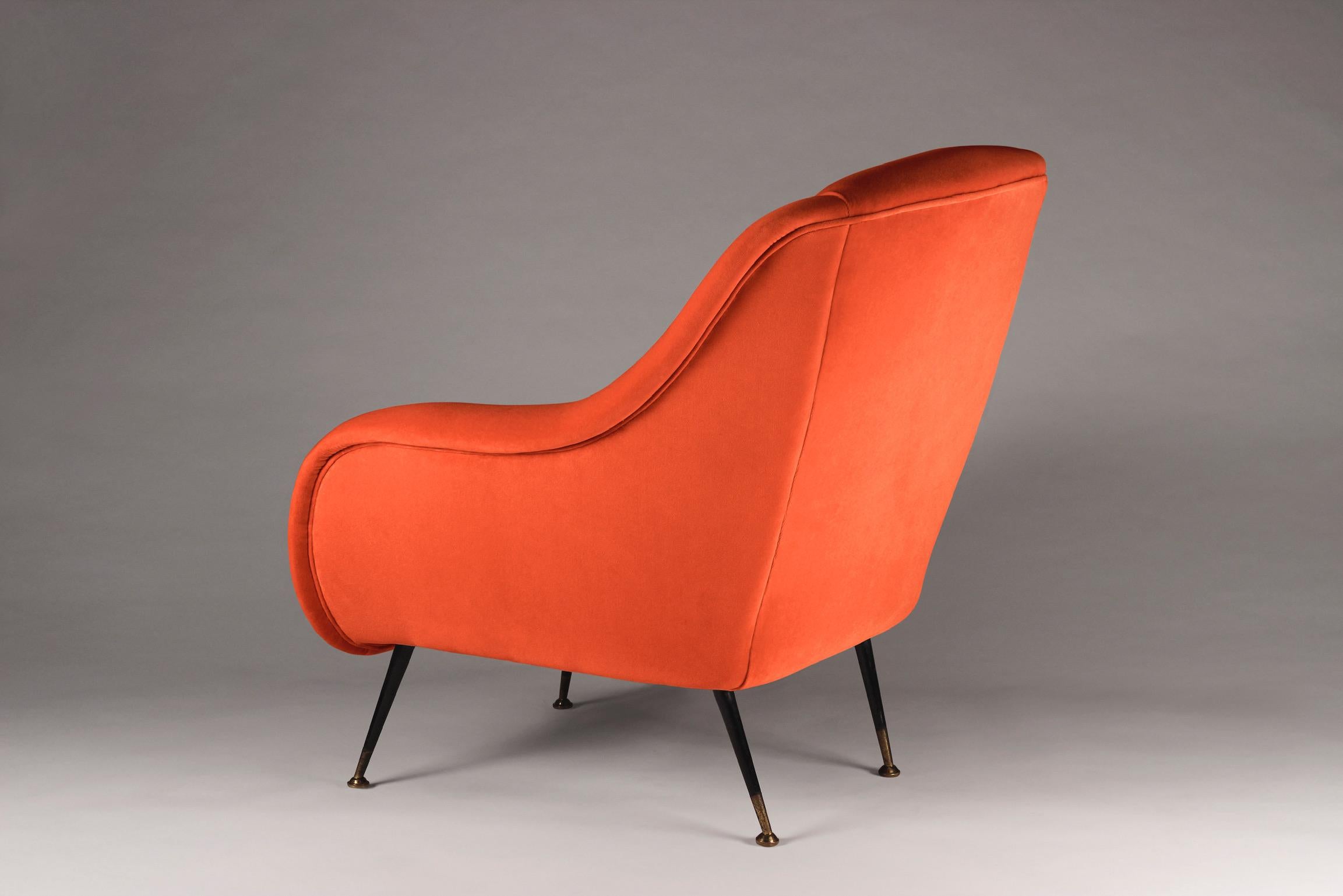 Britannique Paire de fauteuils de salon italiens Sophia en orange de style moderne du milieu du siècle dernier, années 1950 en vente