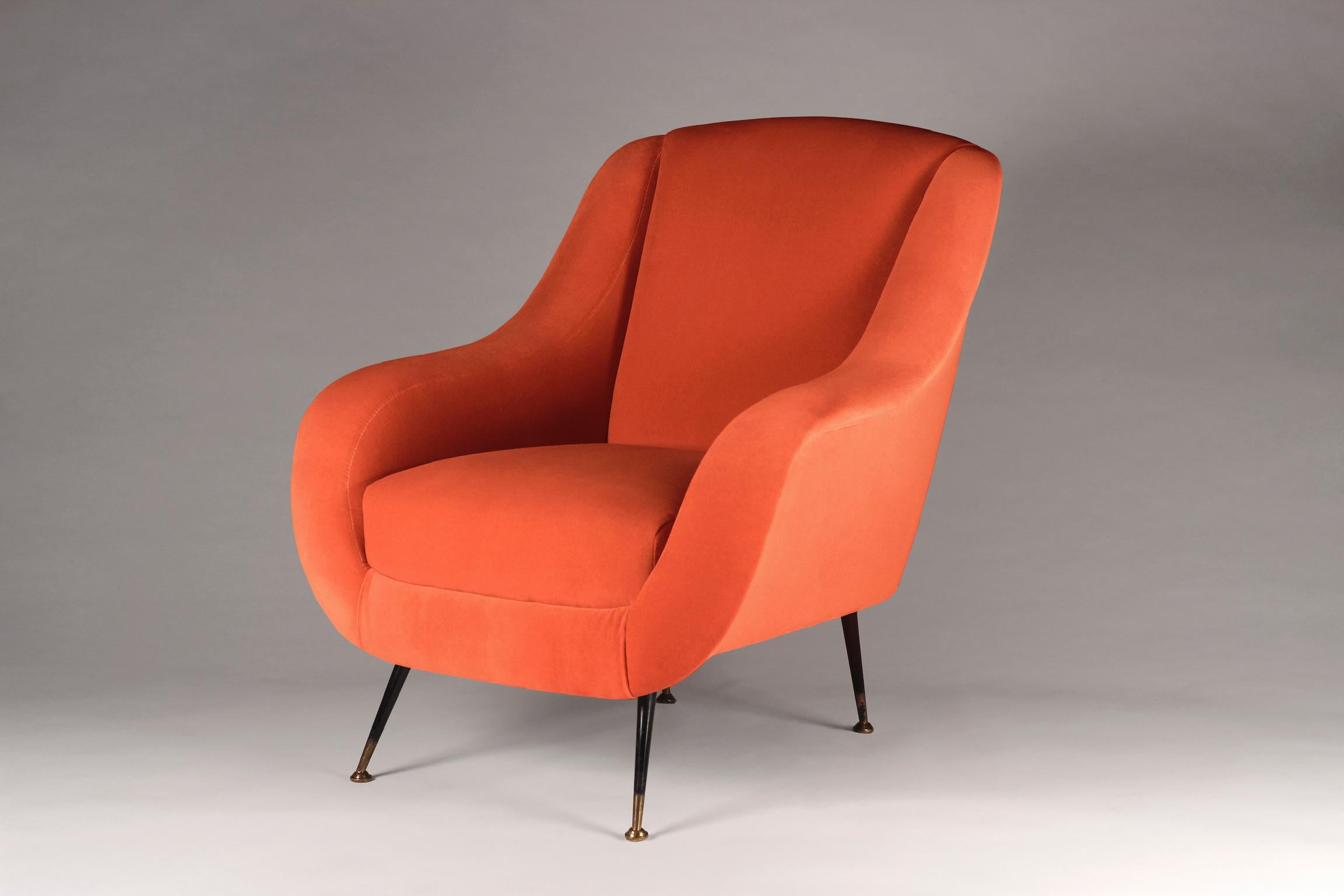 Contemporary Pair of Mid-Century Modern 1950s Style Italian Lounge Chair Sophia in Orange For Sale