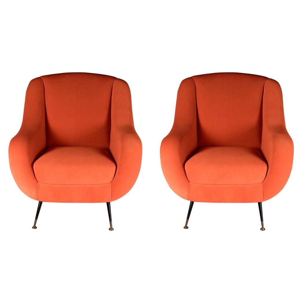 Pair of Mid-Century Modern 1950s Style Italian Lounge Chair Sophia in Orange