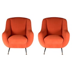 Paire de fauteuils de salon italiens Sophia en orange de style moderne du milieu du siècle dernier, années 1950