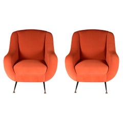 Pair of Mid-Century Modern 1950s Style Italian Lounge Chair Sophia in Orange