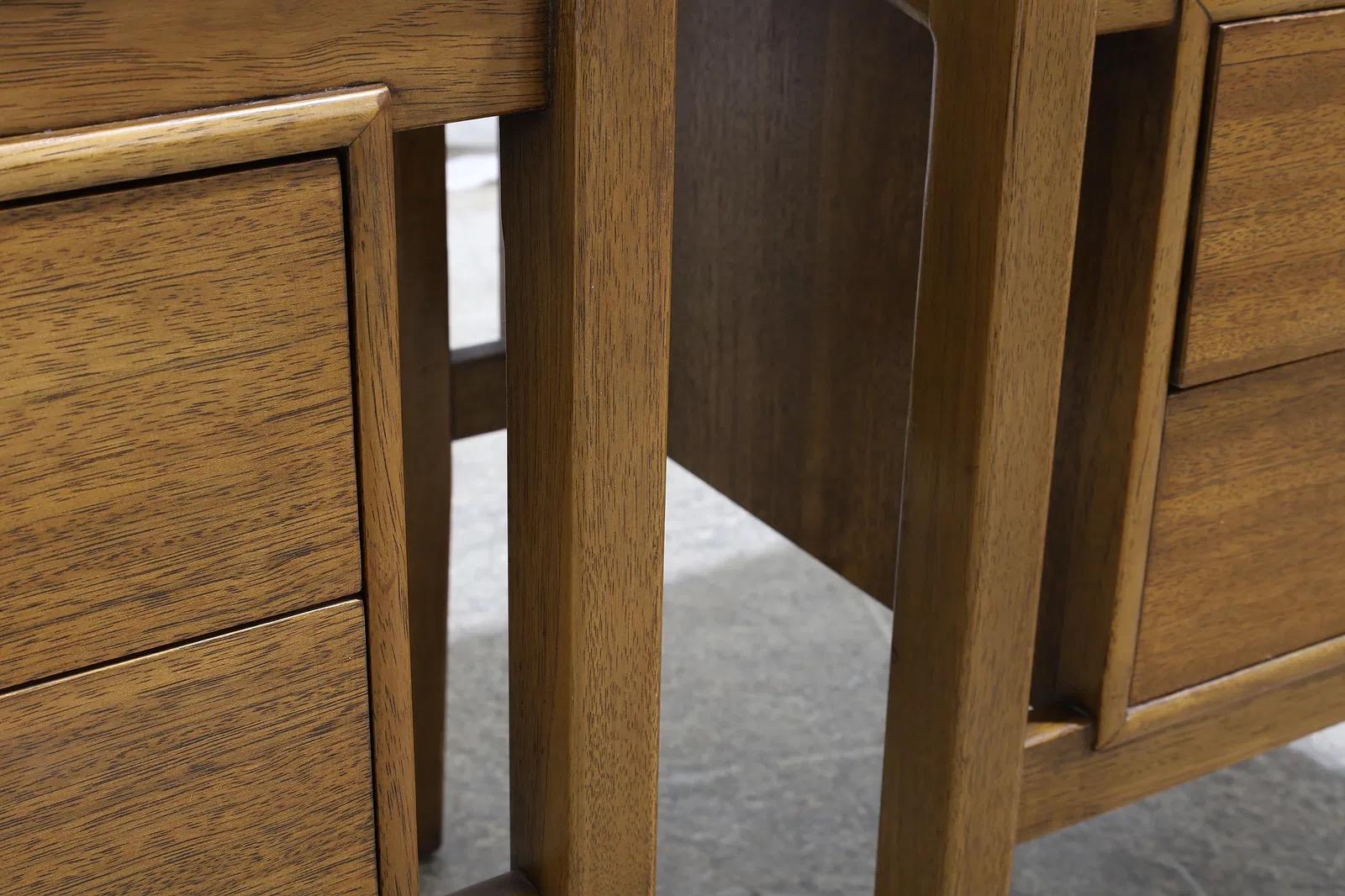 A Pair of Mid Century Modern 2 Drawer Walnut Night Stands by Drexel For Sale 2