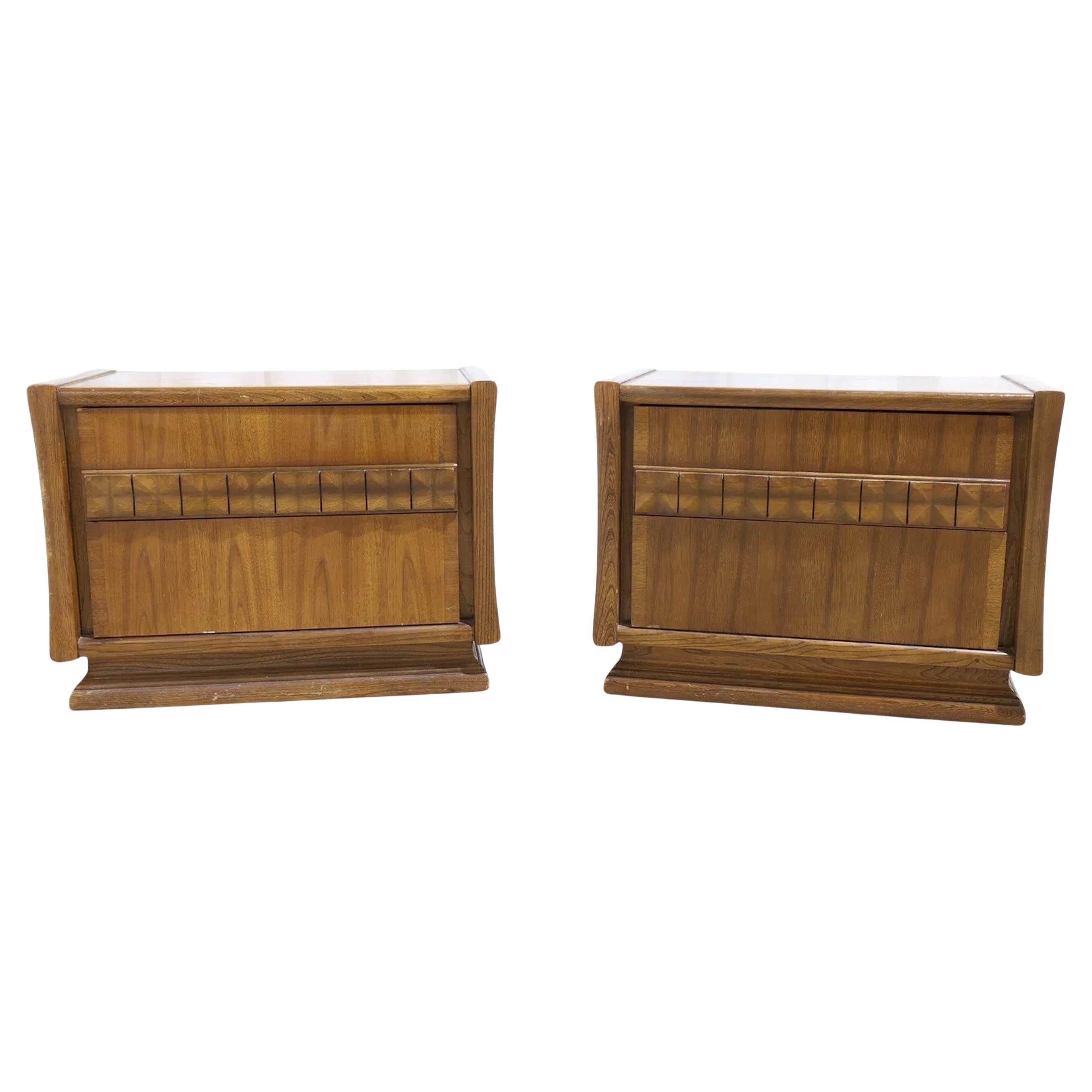 A Pair of Mid Century Modern 2 Drawer Walnut Night Stands