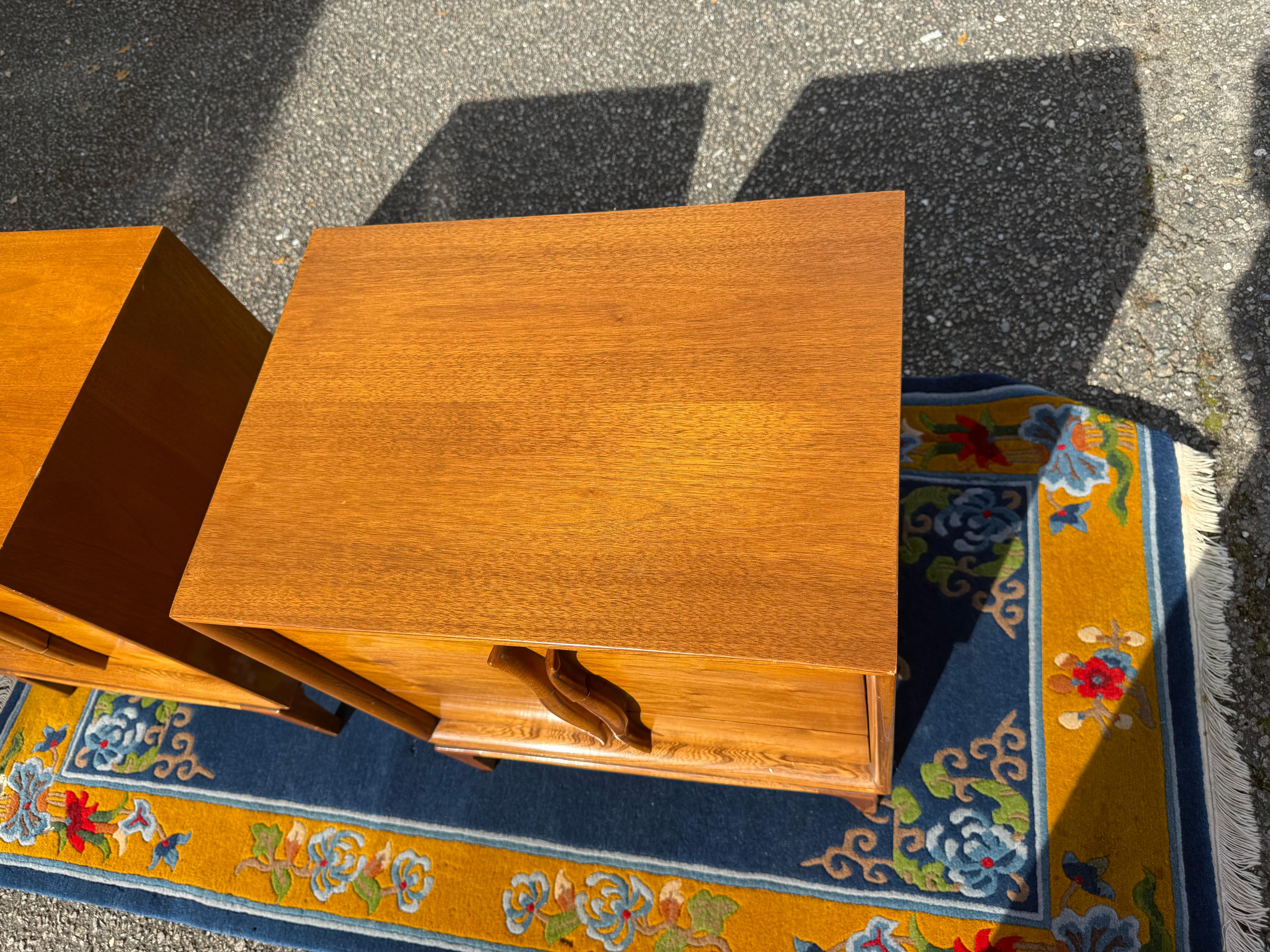 A pair of Mid-Century Modern 3 Drawer Sculptural Nightstands 11