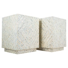 A Pair of Mid Century Modern Abalone and Mother of Pearl Inlay Tile End Tables