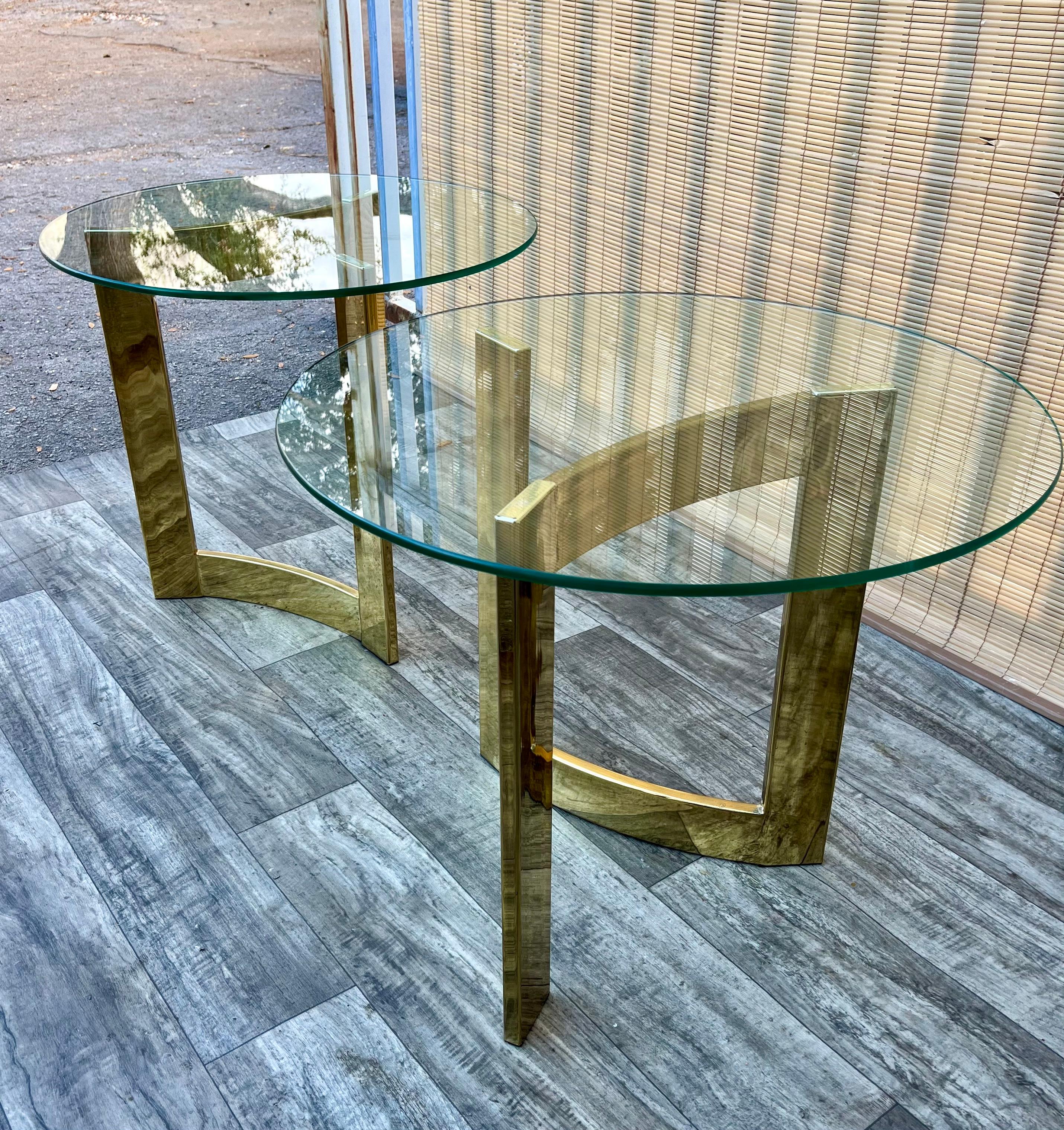 Mid-Century Modern A Pair of Mid Century Modern Brass Tables in the Milo Baughman Style. C. 1970s