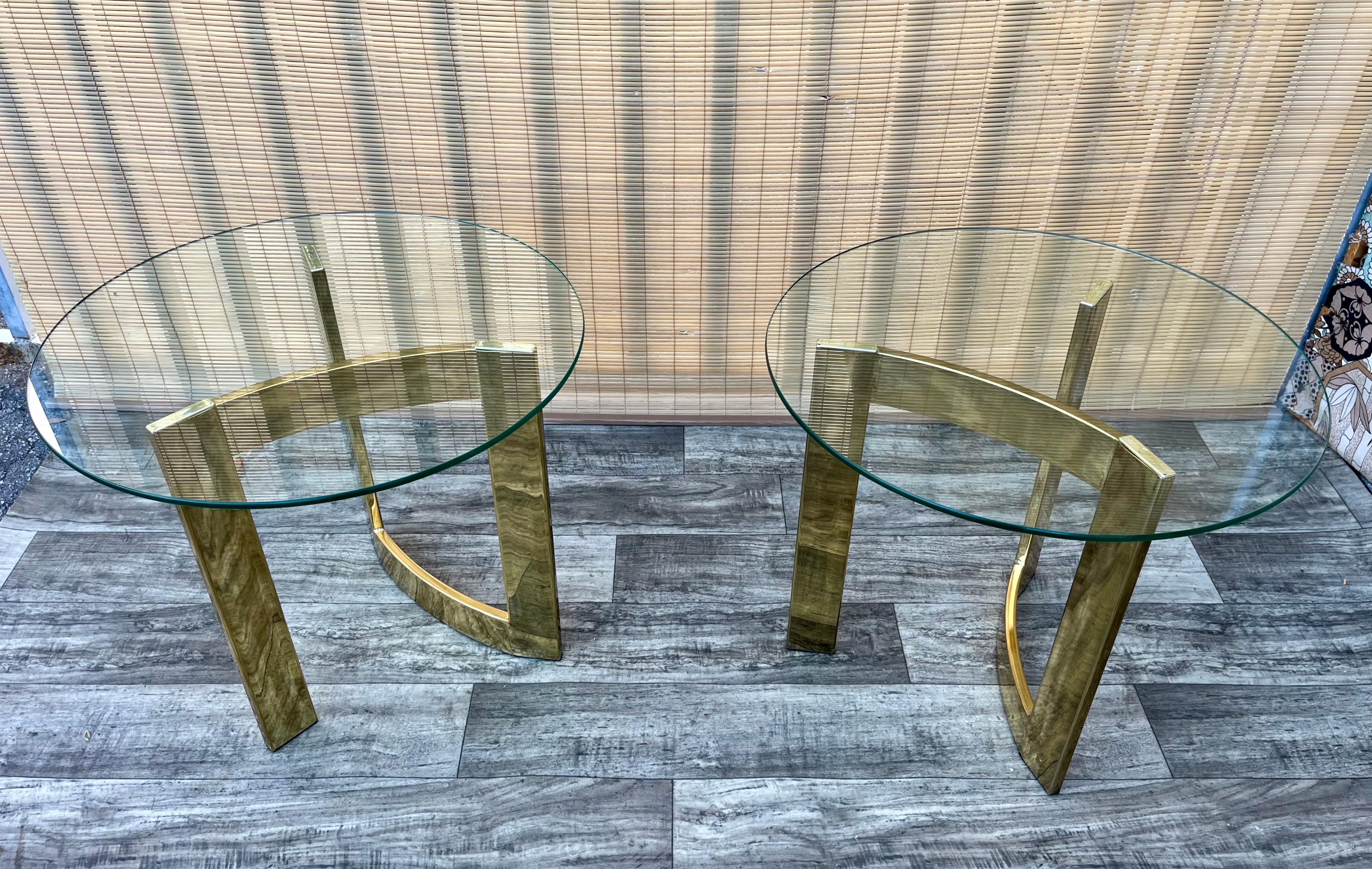 American A Pair of Mid Century Modern Brass Tables in the Milo Baughman Style. C. 1970s