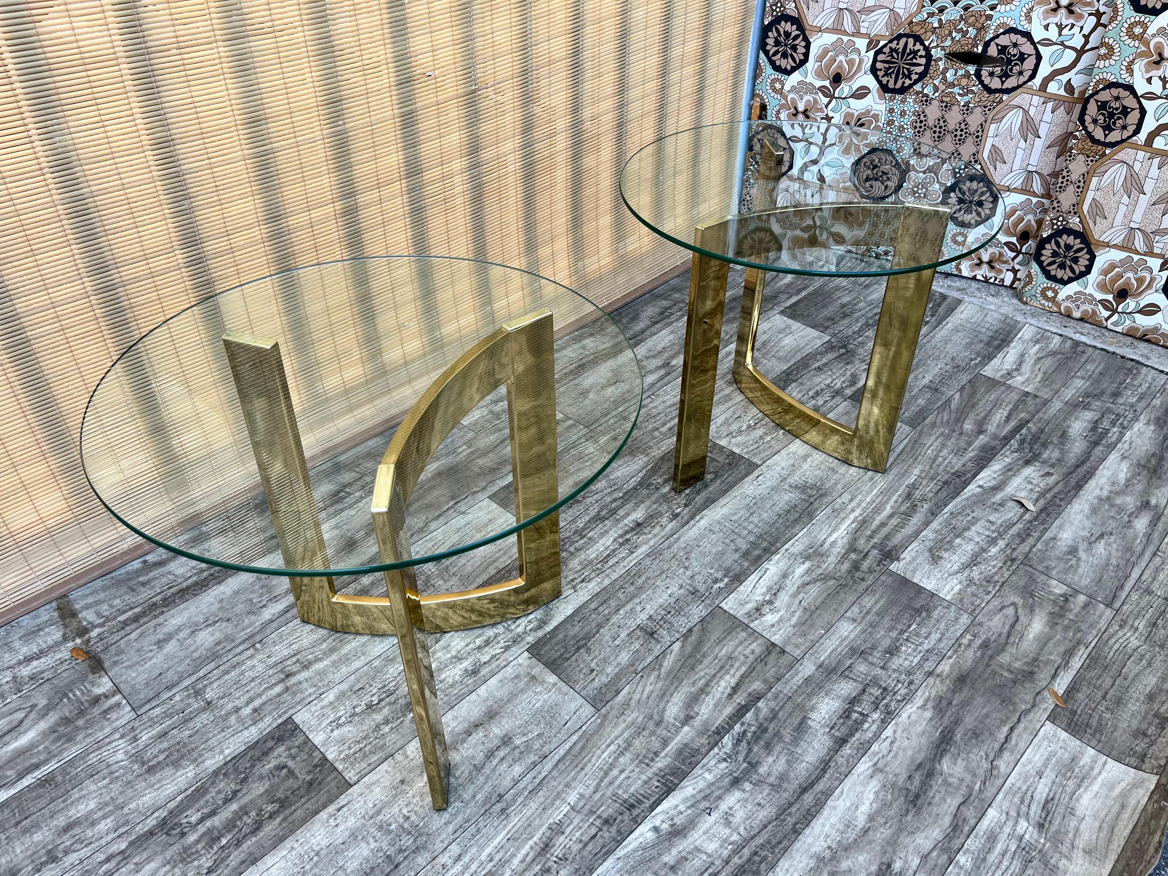 A Pair of Mid Century Modern Brass Tables in the Milo Baughman Style. C. 1970s 2