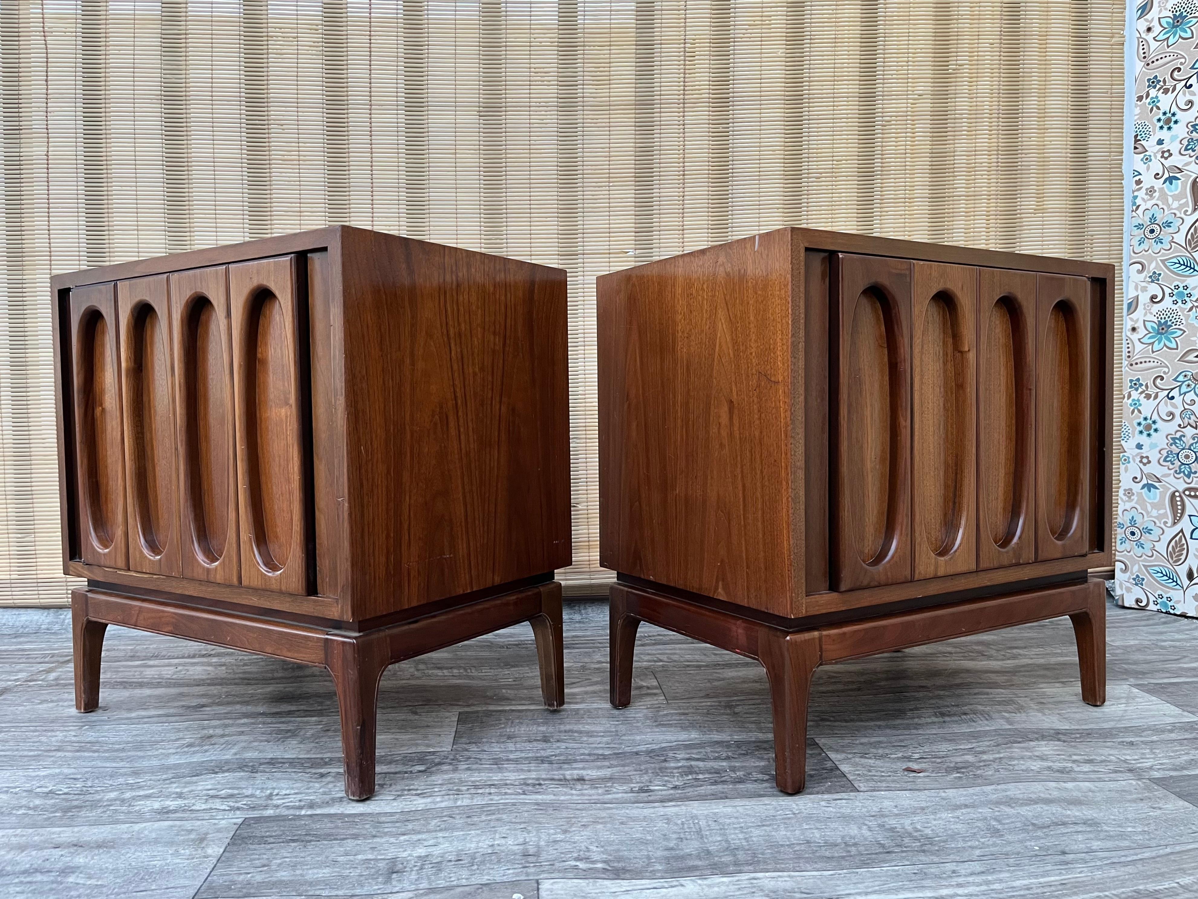 A Pair of Mid Century Modern Brutalist Inspired Nightstands. Circa 1960s. For Sale 1