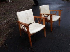 Pair of Mid-Century Modern Cowboy Motif Rustic Ranch Oak Armchairs