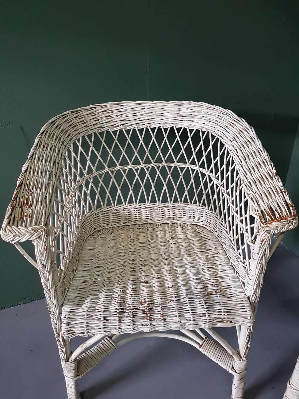 European Pair of Mid-Century Modern Dutch Wicker Garden Chairs