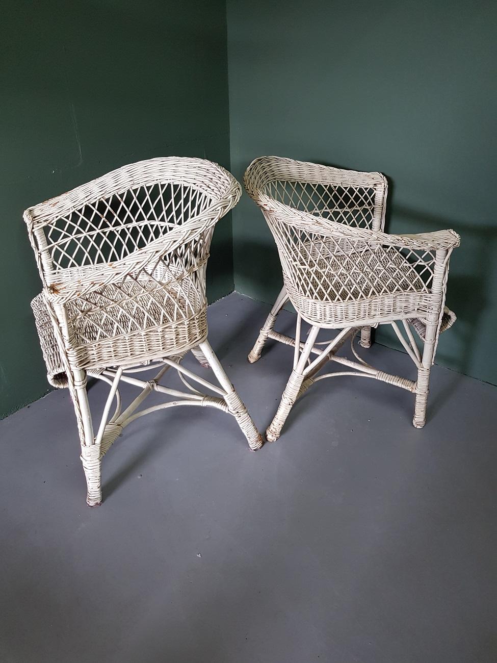 Pair of Mid-Century Modern Dutch Wicker Garden Chairs 4