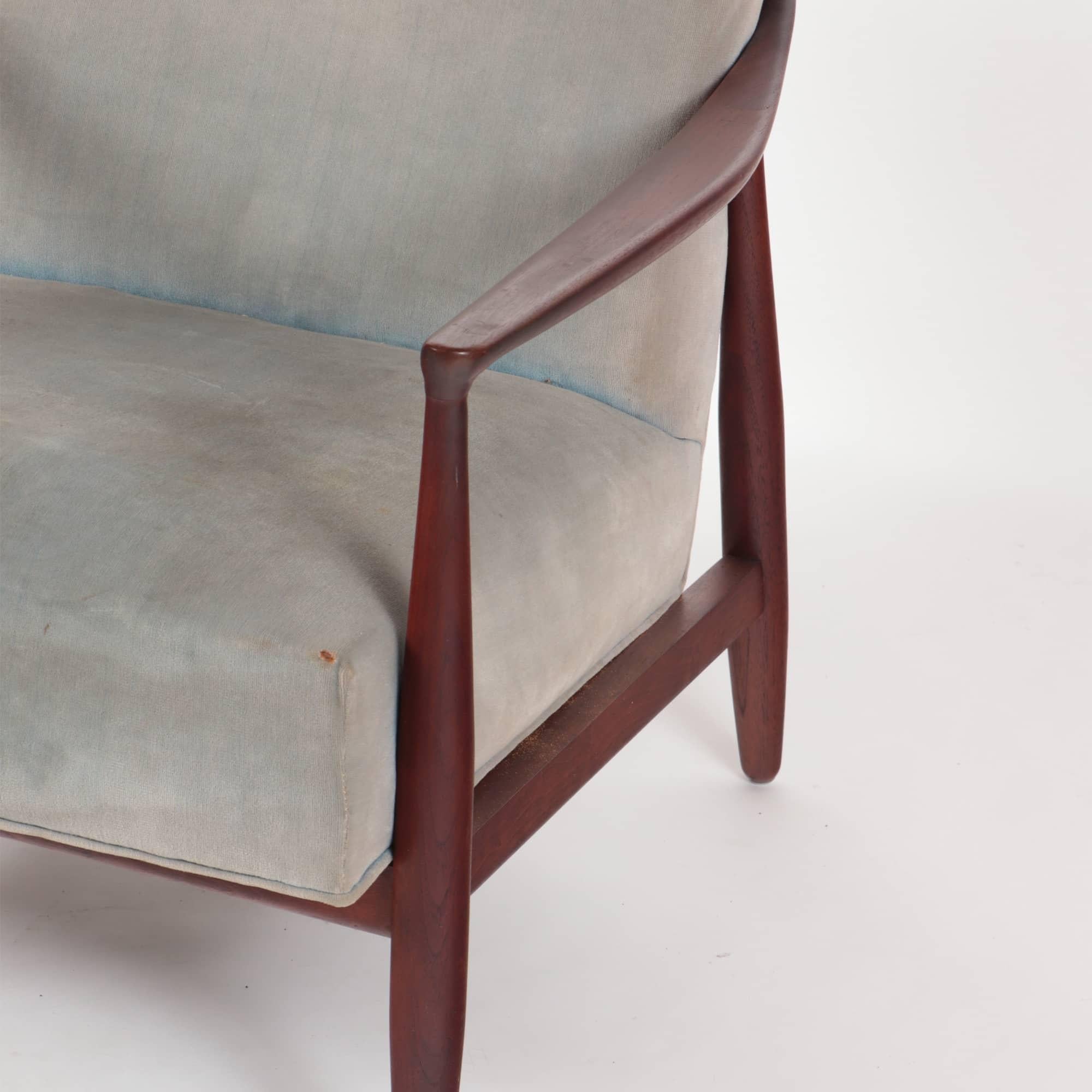Paire de fauteuils ouverts en acajou rembourrés Erwin Lambeth, de style moderne du milieu du siècle dernier  en vente 4