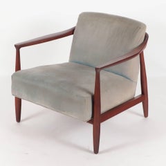 Paire de fauteuils ouverts en acajou rembourrés Erwin Lambeth, de style moderne du milieu du siècle dernier
