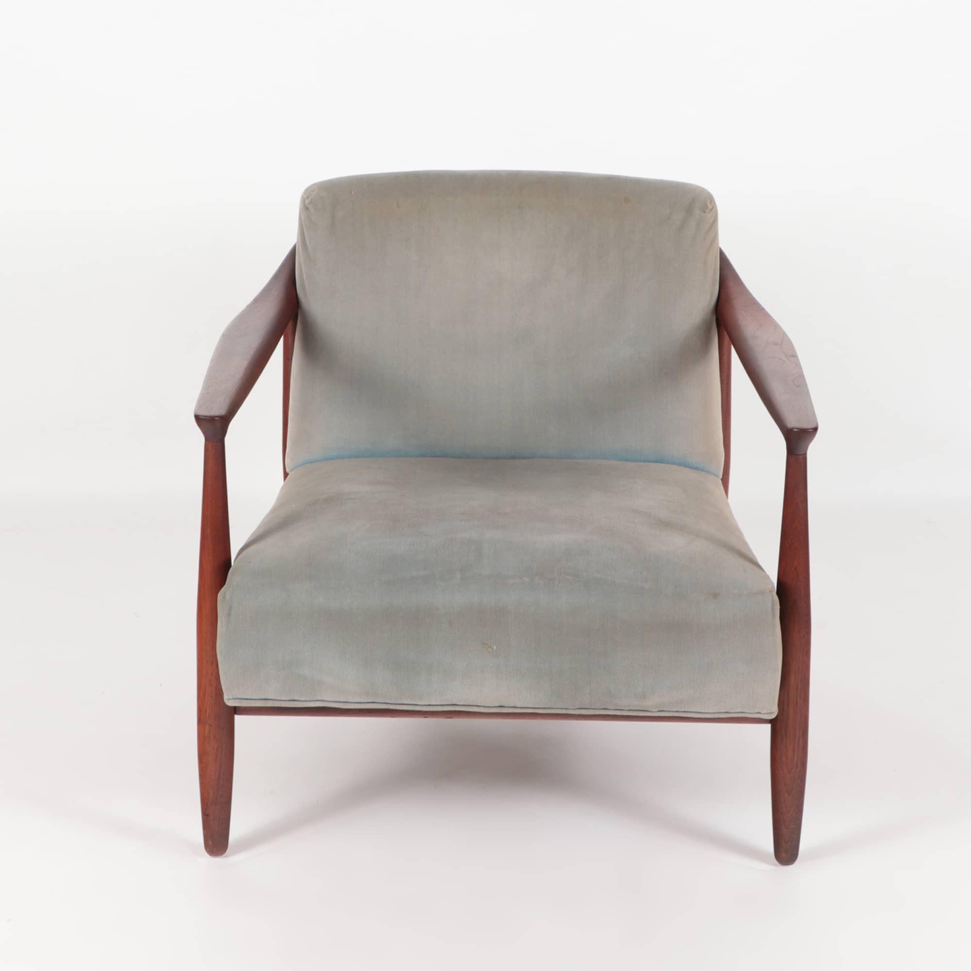 Mid-Century Modern Paire de fauteuils ouverts en acajou rembourrés Erwin Lambeth, de style moderne du milieu du siècle dernier  en vente