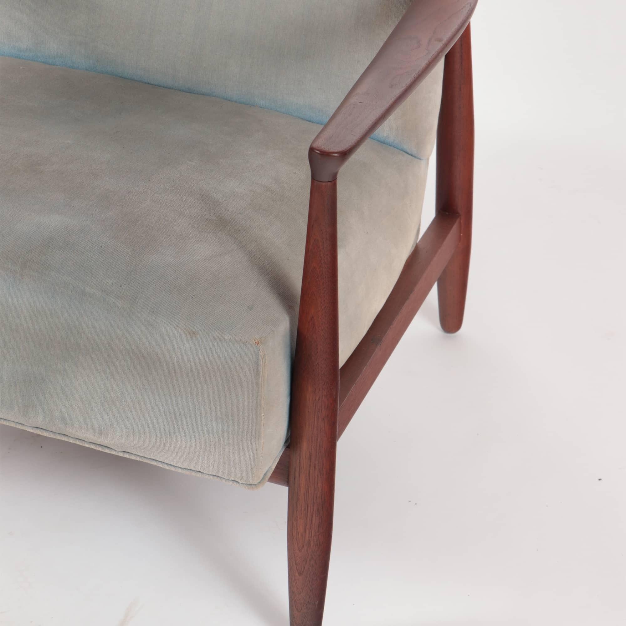 Milieu du XXe siècle Paire de fauteuils ouverts en acajou rembourrés Erwin Lambeth, de style moderne du milieu du siècle dernier  en vente