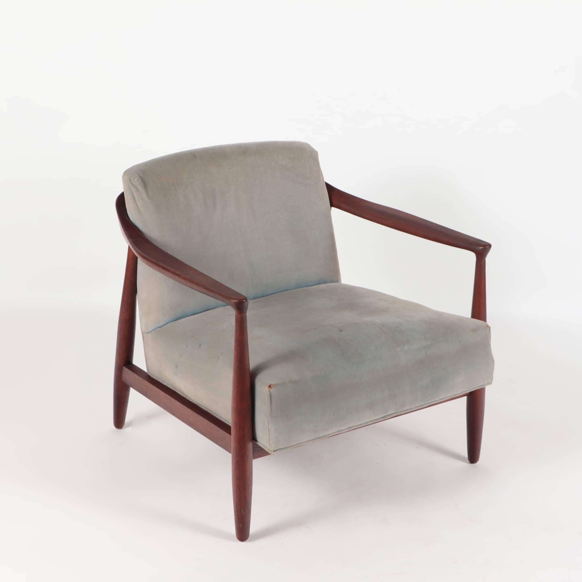 Paire de fauteuils ouverts en acajou rembourrés Erwin Lambeth, de style moderne du milieu du siècle dernier  en vente 1