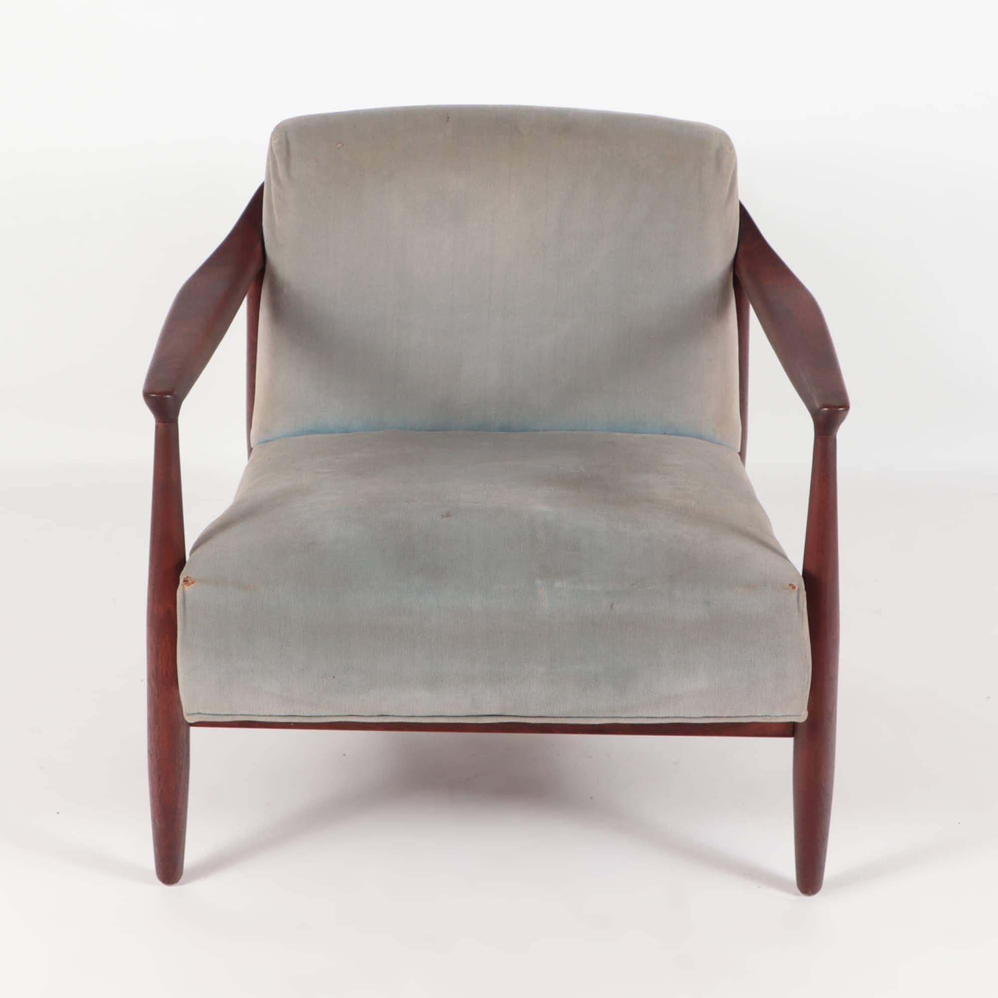 Paire de fauteuils ouverts en acajou rembourrés Erwin Lambeth, de style moderne du milieu du siècle dernier  en vente 2