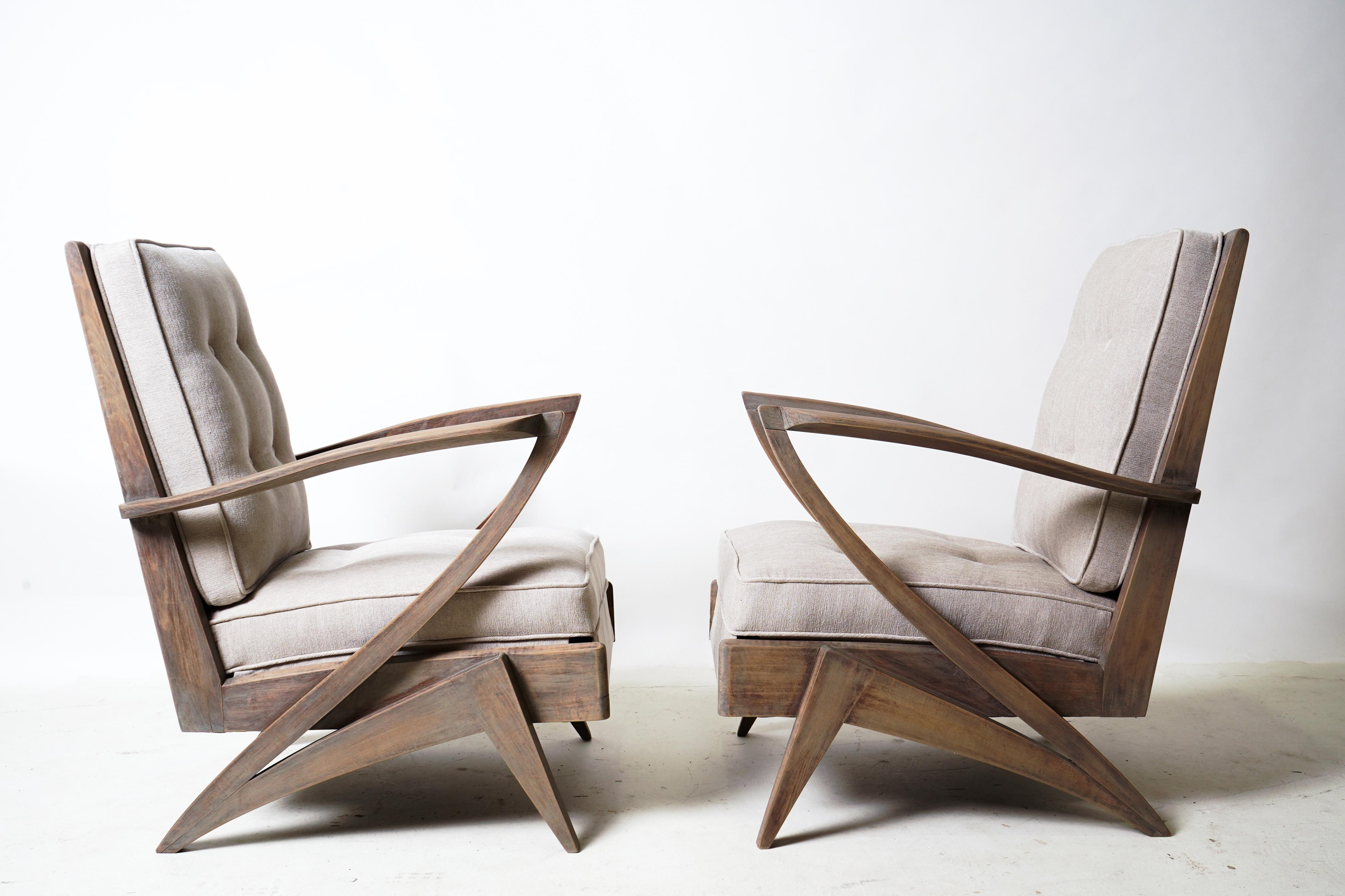 20th Century Pair of Mid-Century Modern French Lounge Chairs For Sale