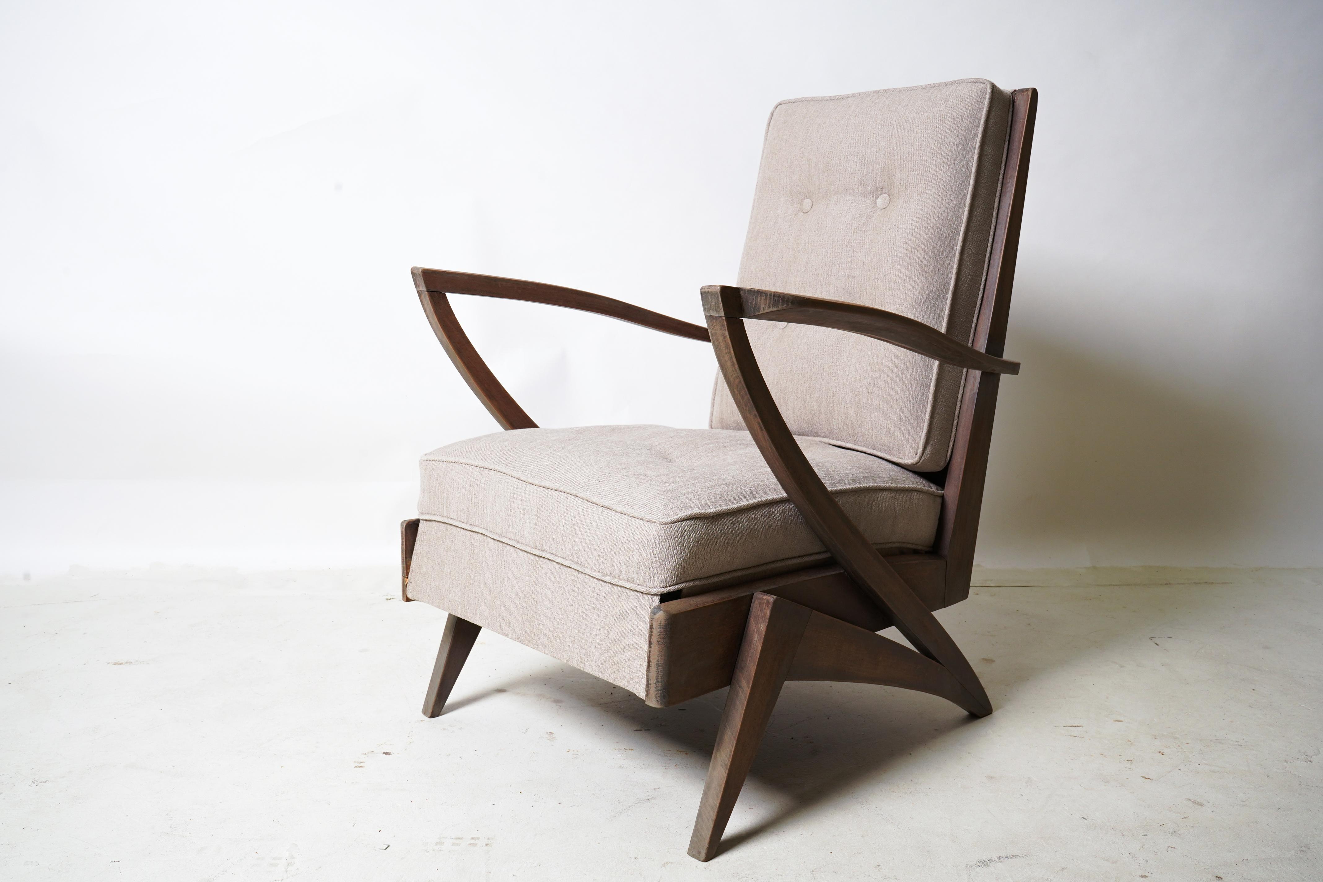Pair of Mid-Century Modern French Lounge Chairs For Sale 2