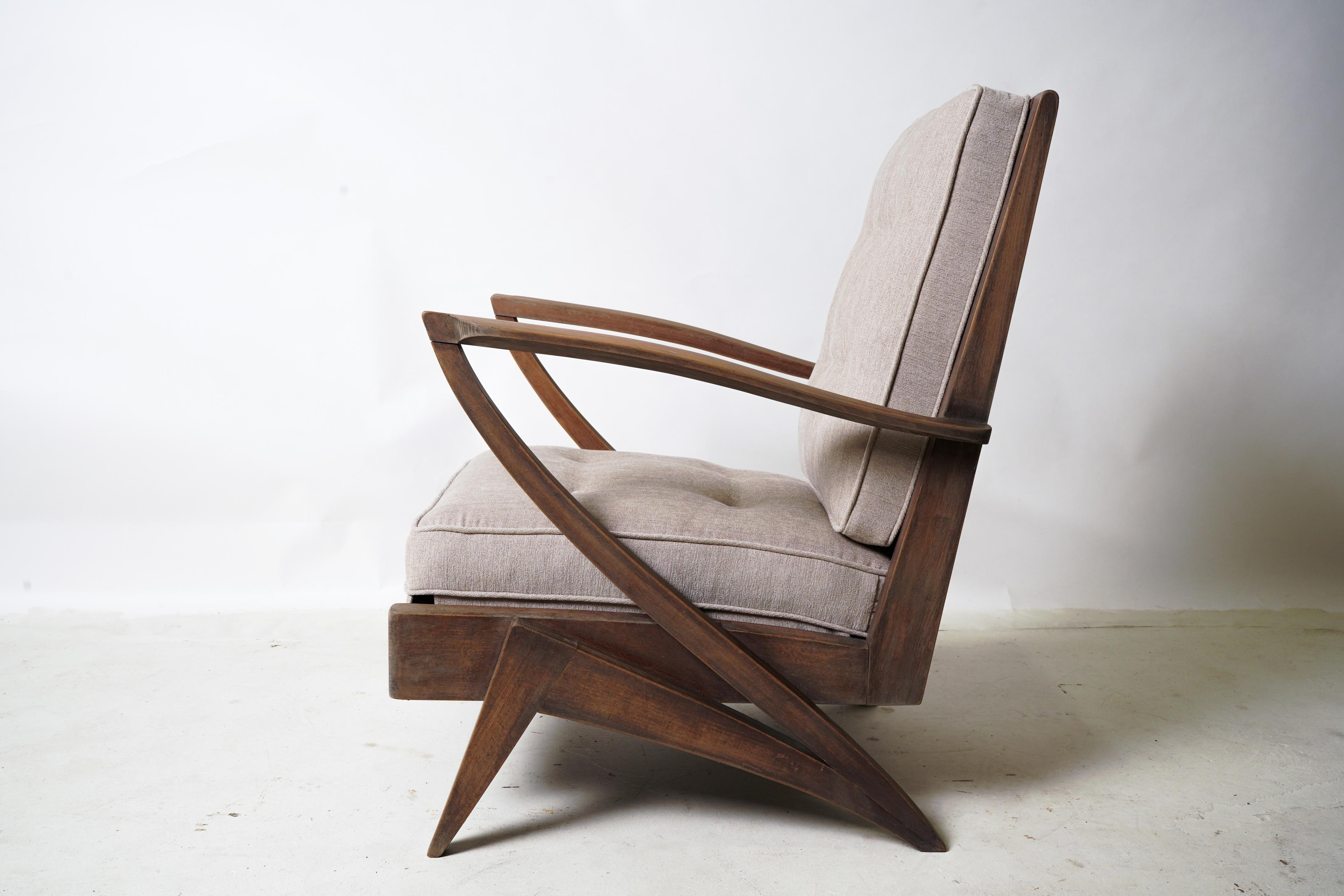 Pair of Mid-Century Modern French Lounge Chairs For Sale 3