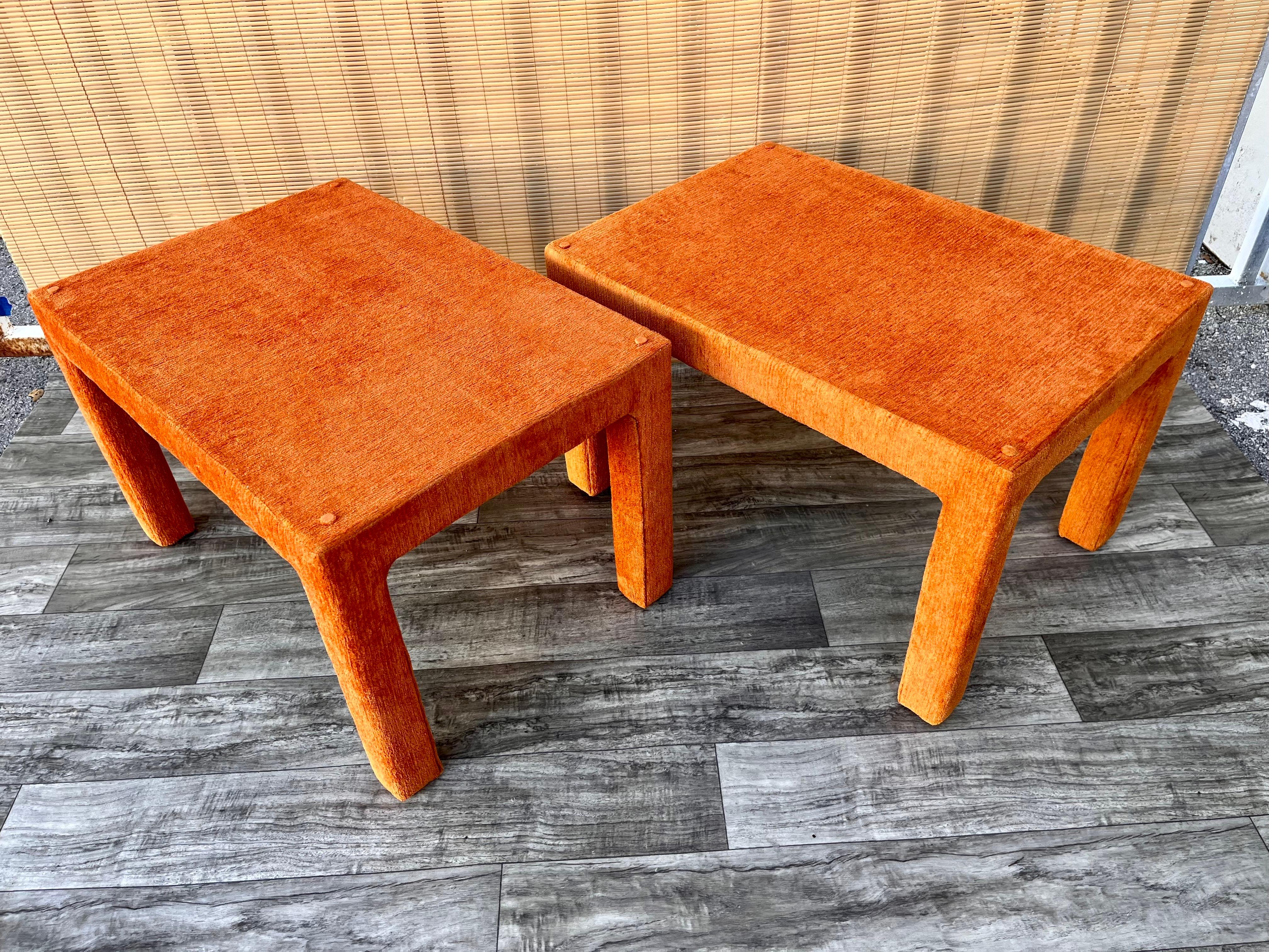 Pair of Mid-Century Modern Fully Upholstered Side Tables, circa 1970s For Sale 8