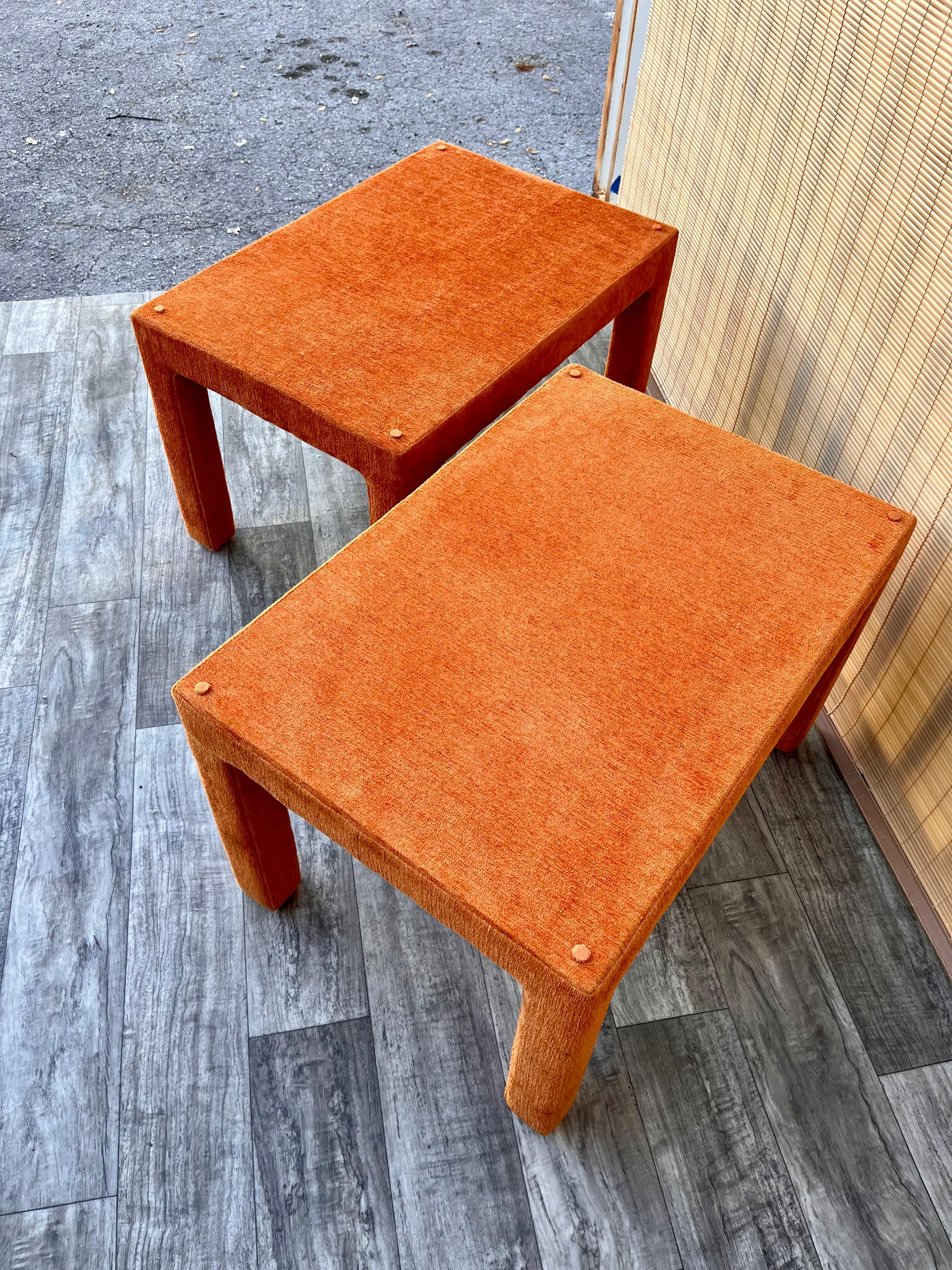 Pair of Mid-Century Modern Fully Upholstered Side Tables, circa 1970s For Sale 9