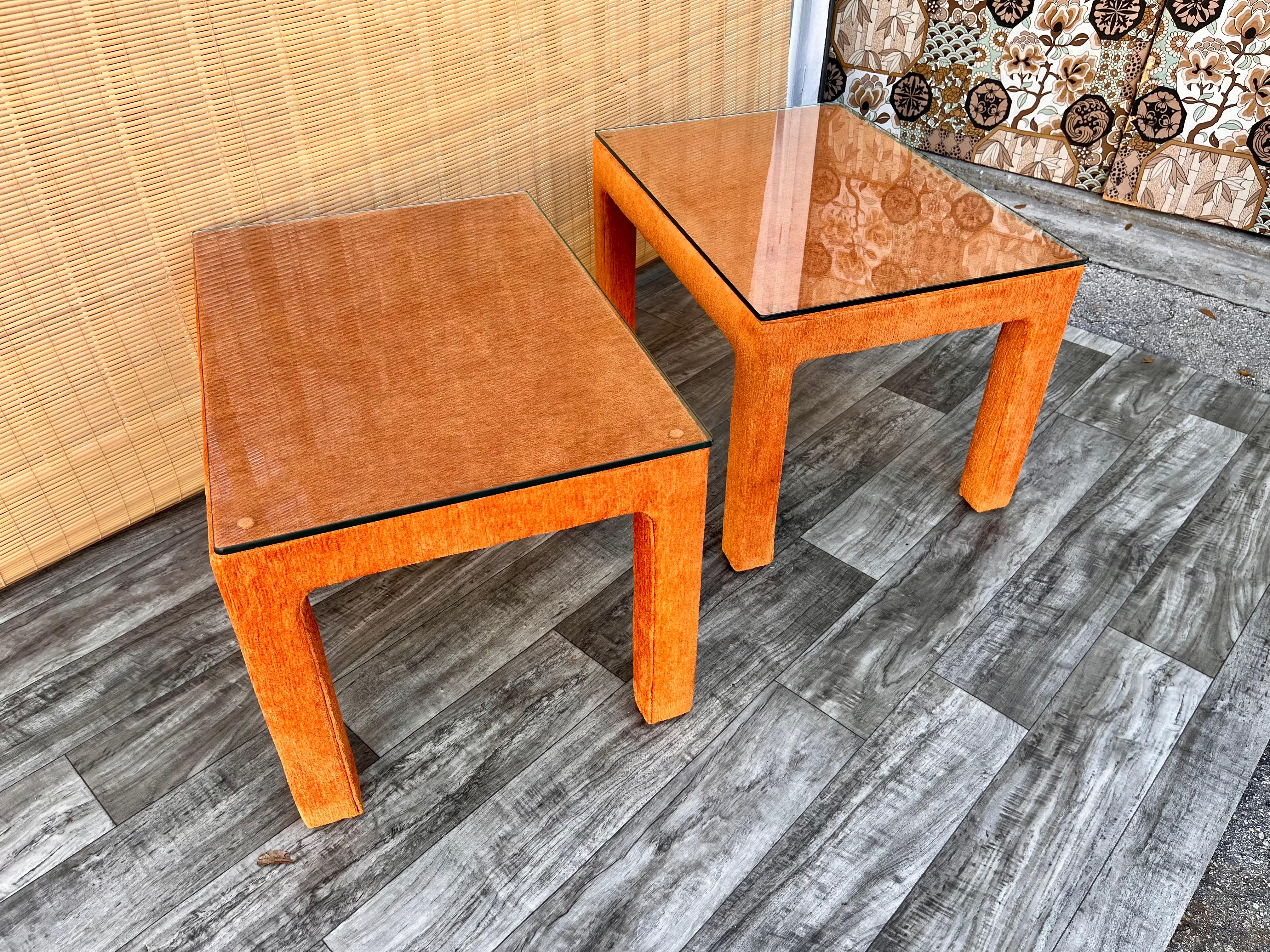 American Pair of Mid-Century Modern Fully Upholstered Side Tables, circa 1970s For Sale