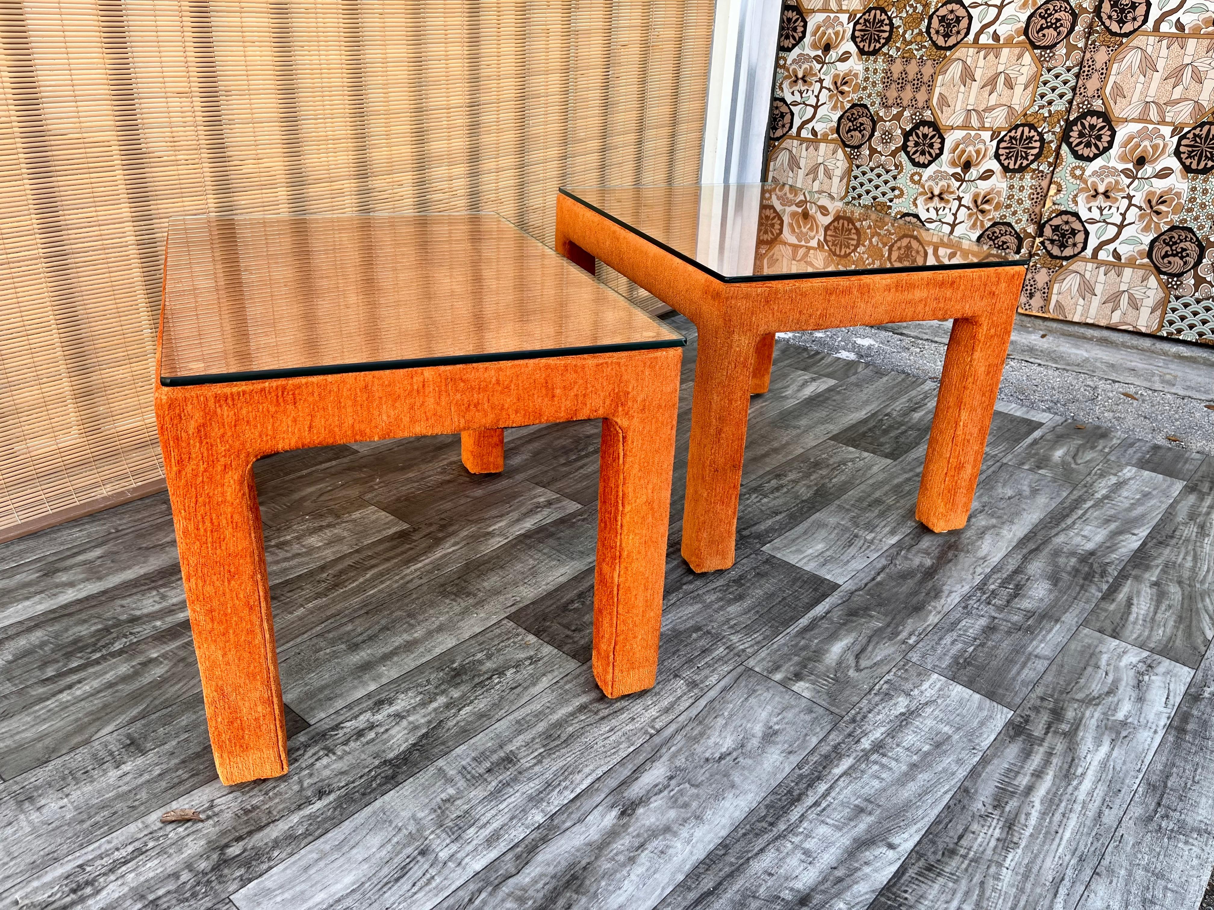 Pair of Mid-Century Modern Fully Upholstered Side Tables, circa 1970s In Good Condition For Sale In Miami, FL