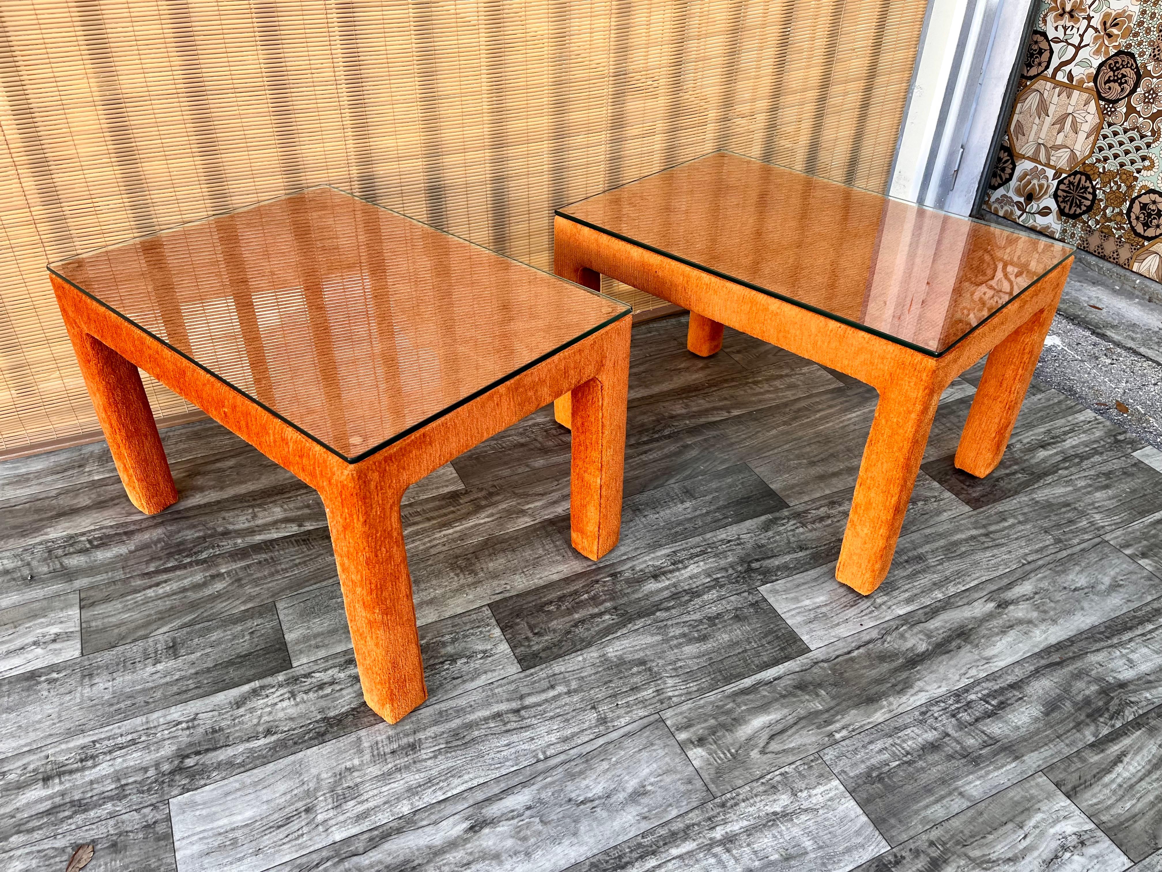 Late 20th Century Pair of Mid-Century Modern Fully Upholstered Side Tables, circa 1970s For Sale