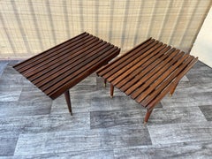A Pair of Mid Century Modern George Nelson Style Wood Slat Benches / Side Tables